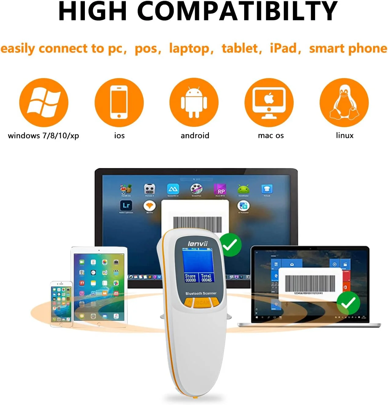 بارکد خوان مینی بی سیم دو بعدی LENVII R777 با صفحه نمایش LCD، بارکد خوان QR قابل حمل (سفید) بارکد خوان مینی بی سیم دو بعدی LENVII R777 با صفحه نمایش LCD، بارکد خوان QR قابل حمل (سفید)