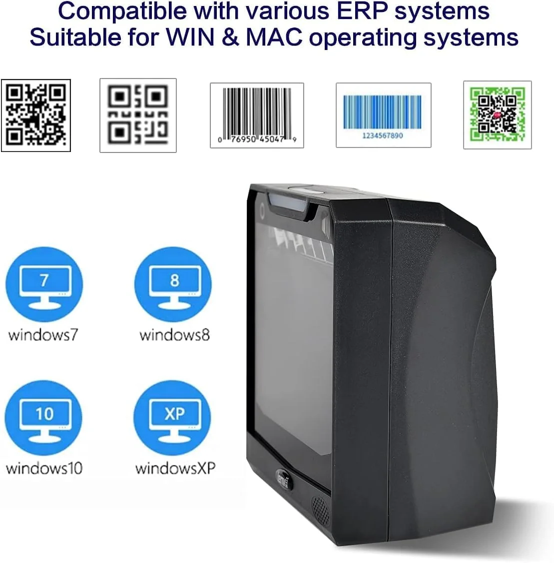 اسکنر بارکد رومیزی دو بعدی LENVII | اسکنر کد QR بدون دست | اسکن همه جهته 1D | 2D | کد QR | پشتیبانی از خواندن کدهای صفحه نمایش | سازگار با سیستم Win | MAC