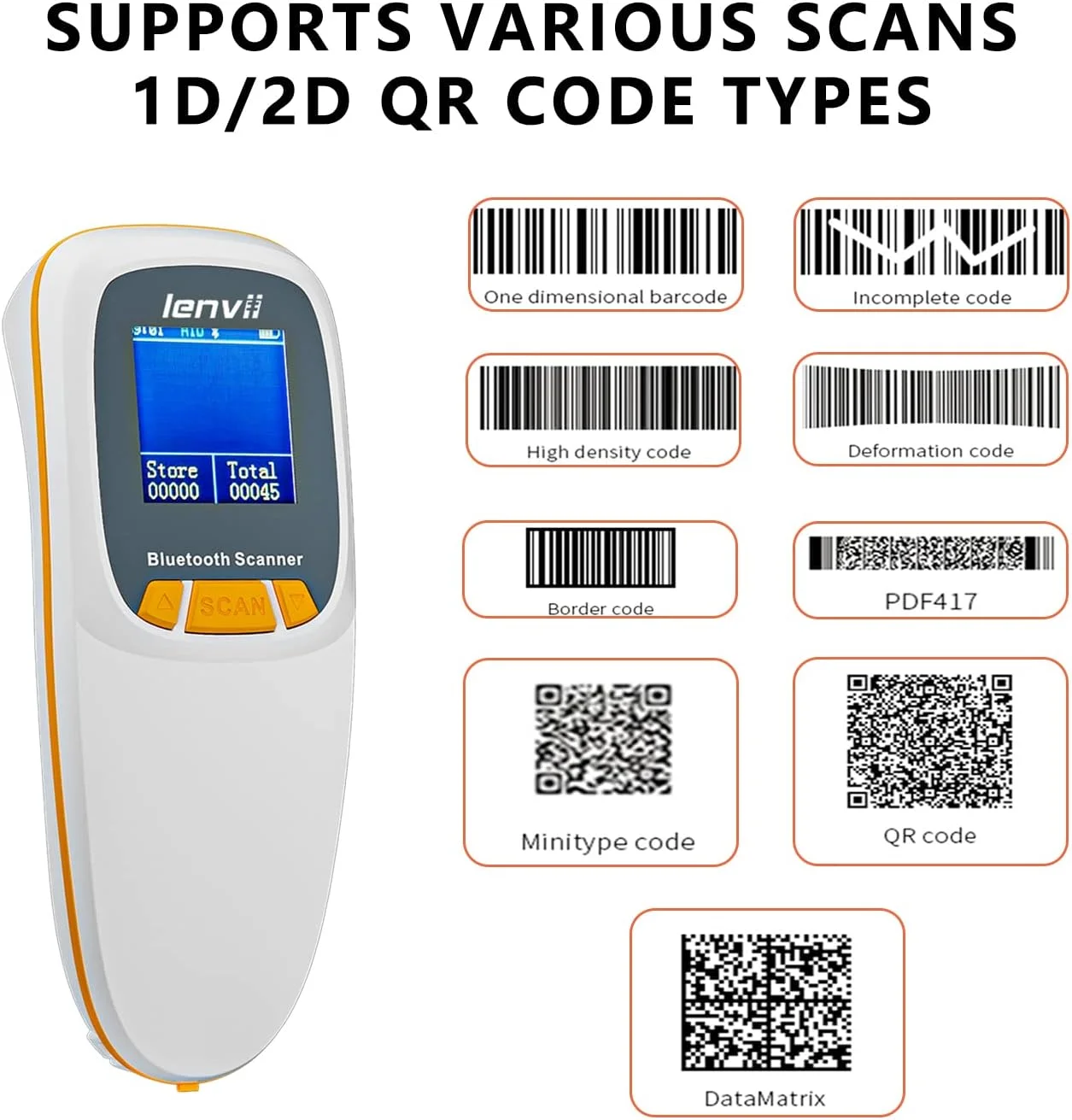بارکد خوان مینی بی سیم دو بعدی LENVII R777 با صفحه نمایش LCD، بارکد خوان QR قابل حمل (سفید) بارکد خوان مینی بی سیم دو بعدی LENVII R777 با صفحه نمایش LCD، بارکد خوان QR قابل حمل (سفید)