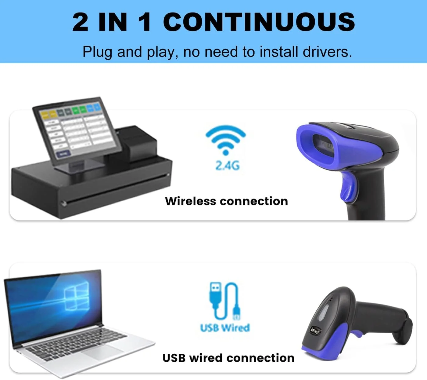 اسکنر بارکد دوبعدی بی سیم LENVII | بارکد خوان CCD دو حالته بی سیم 2.4G/USB با سیم | اسکنر کد QR 1D/2D | پشتیبانی از PDF417/DataMatrix/Maxicode | سازگار با PC/Mac/POS/Android اسکنر بارکد دوبعدی بی سیم LENVII | بارکد خوان CCD دو حالته بی سیم 2.4G/USB با سیم | اسکنر کد QR 1D/2D | پشتیبانی از PDF417/DataMatrix/Maxicode | سازگار با PC/Mac/POS/Android