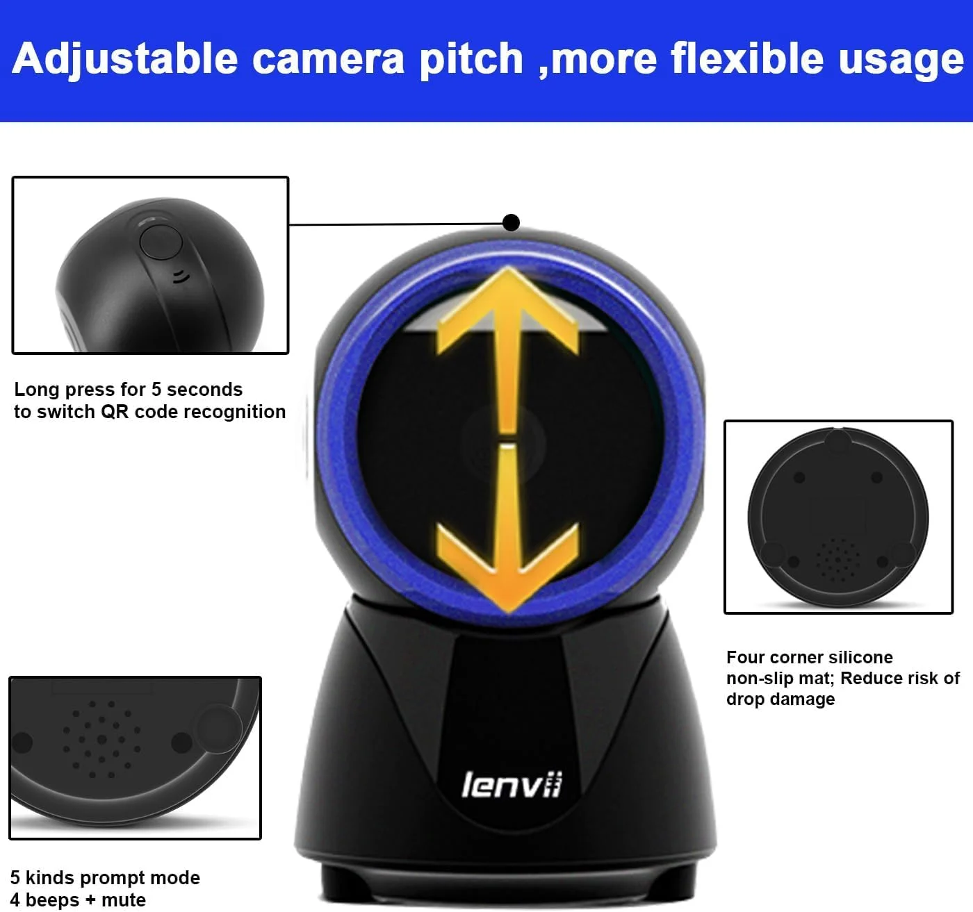 اسکنر بارکد دوبعدی رومیزی LENVII | بارکد خوان چند جهته | اسکن کد 1D/2D/QR بدون دست | USB سیمی برای کدهای صفحه و کاغذ | سازگار با POS، سیستم های انبارداری، ویندوز، مک اسکنر بارکد دوبعدی رومیزی LENVII | بارکد خوان چند جهته | اسکن کد 1D/2D/QR بدون دست | USB سیمی برای کدهای صفحه و کاغذ | سازگار با POS، سیستم های انبارداری، ویندوز، مک