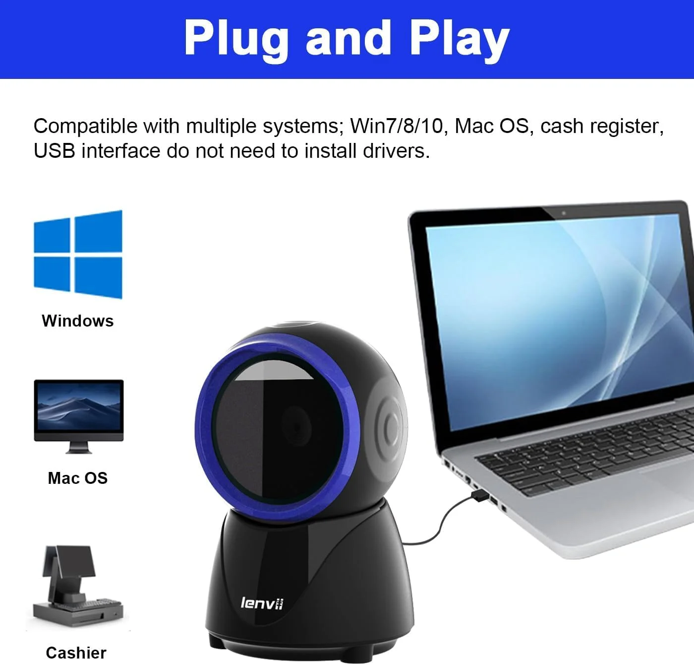 اسکنر بارکد دوبعدی رومیزی LENVII | بارکد خوان چند جهته | اسکن کد 1D/2D/QR بدون دست | USB سیمی برای کدهای صفحه و کاغذ | سازگار با POS، سیستم های انبارداری، ویندوز، مک اسکنر بارکد دوبعدی رومیزی LENVII | بارکد خوان چند جهته | اسکن کد 1D/2D/QR بدون دست | USB سیمی برای کدهای صفحه و کاغذ | سازگار با POS، سیستم های انبارداری، ویندوز، مک