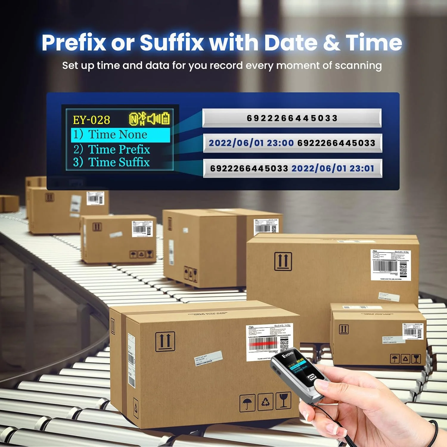 اسکنر بارکد QR Eyoyo با نمایشگر LCD، اسکنر بارکد بلوتوثی کوچک قابل حمل، اسکنر بارکد کتاب 1D 2D بی سیم برای کتابخانه کلاس درس انبار سازگار با iPhone iPad Android iOS POS Laptop