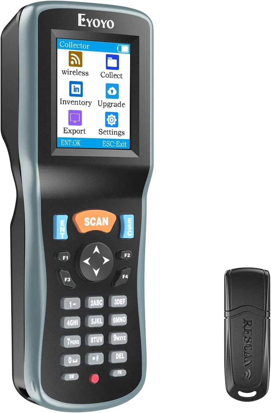 اسکنر انبارداری دو بعدی Eyoyo، اسکنر بارکد بی سیم QR 1D قابل حمل، دستگاه ترمینال داده دستی با صفحه نمایش LCD رنگی 2.2 اینچی TFT مناسب برای انبار اکسپرس