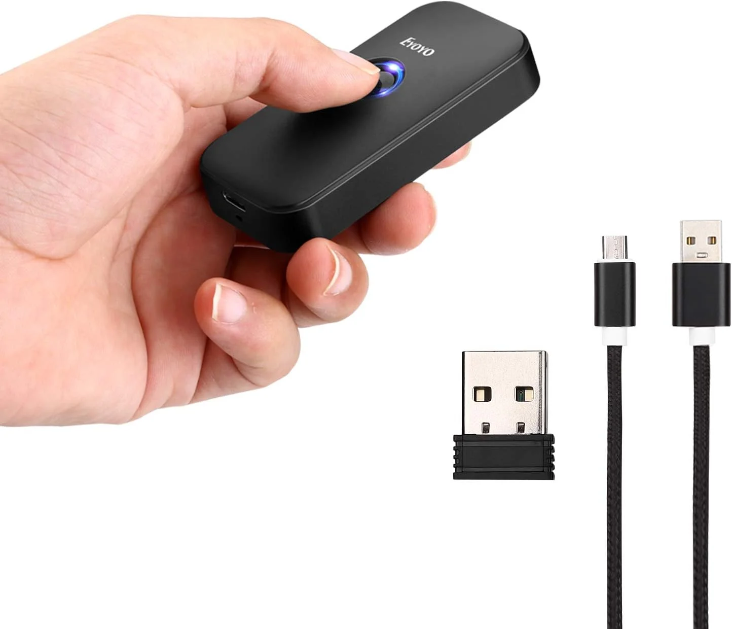 اسکنر بارکد دوبعدی بلوتوثی کوچک Eyoyo، اسکنر بارکد 3 در 1 USB سیمی/2.4G بی سیم/بلوتوث قابل حمل 1D QR اسکنر تصویر کد PDF417 Data Matrix برای iPad، iPhone، Android، تبلت یا کامپیوتر شخصی