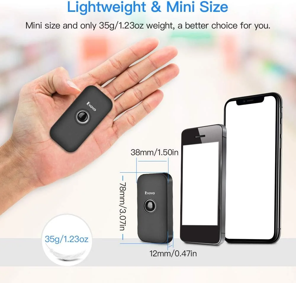 اسکنر بارکد دوبعدی بلوتوثی کوچک Eyoyo، اسکنر بارکد 3 در 1 USB سیمی/2.4G بی سیم/بلوتوث قابل حمل 1D QR اسکنر تصویر کد PDF417 Data Matrix برای iPad، iPhone، Android، تبلت یا کامپیوتر شخصی