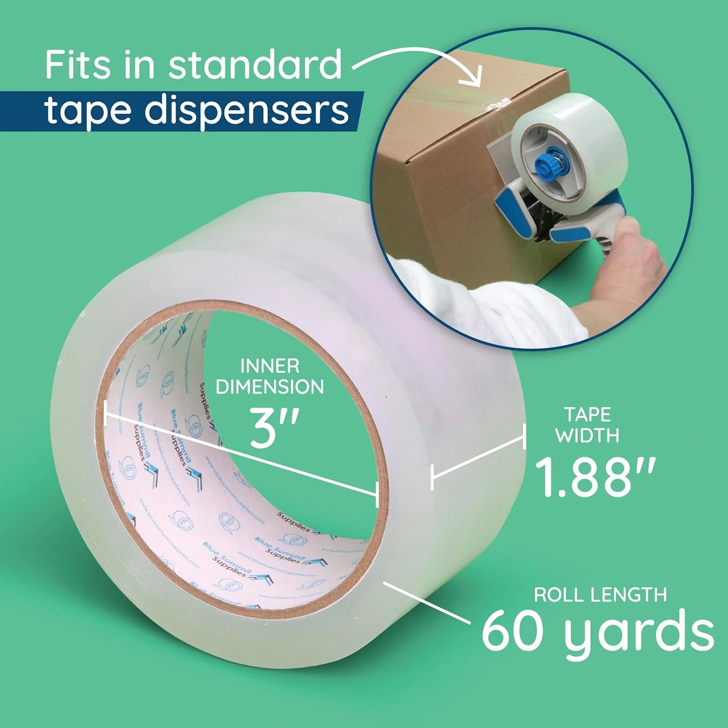 نوار بسته بندی سنگین Blue Summit Supplies، نوار بسته بندی شفاف طراحی شده برای جعبه های اسباب کشی، حمل و نقل، دفتر و انبار، ضخامت 2.7 میلی متر درجه تجاری، طول 60 یارد، مجموع 360 یارد