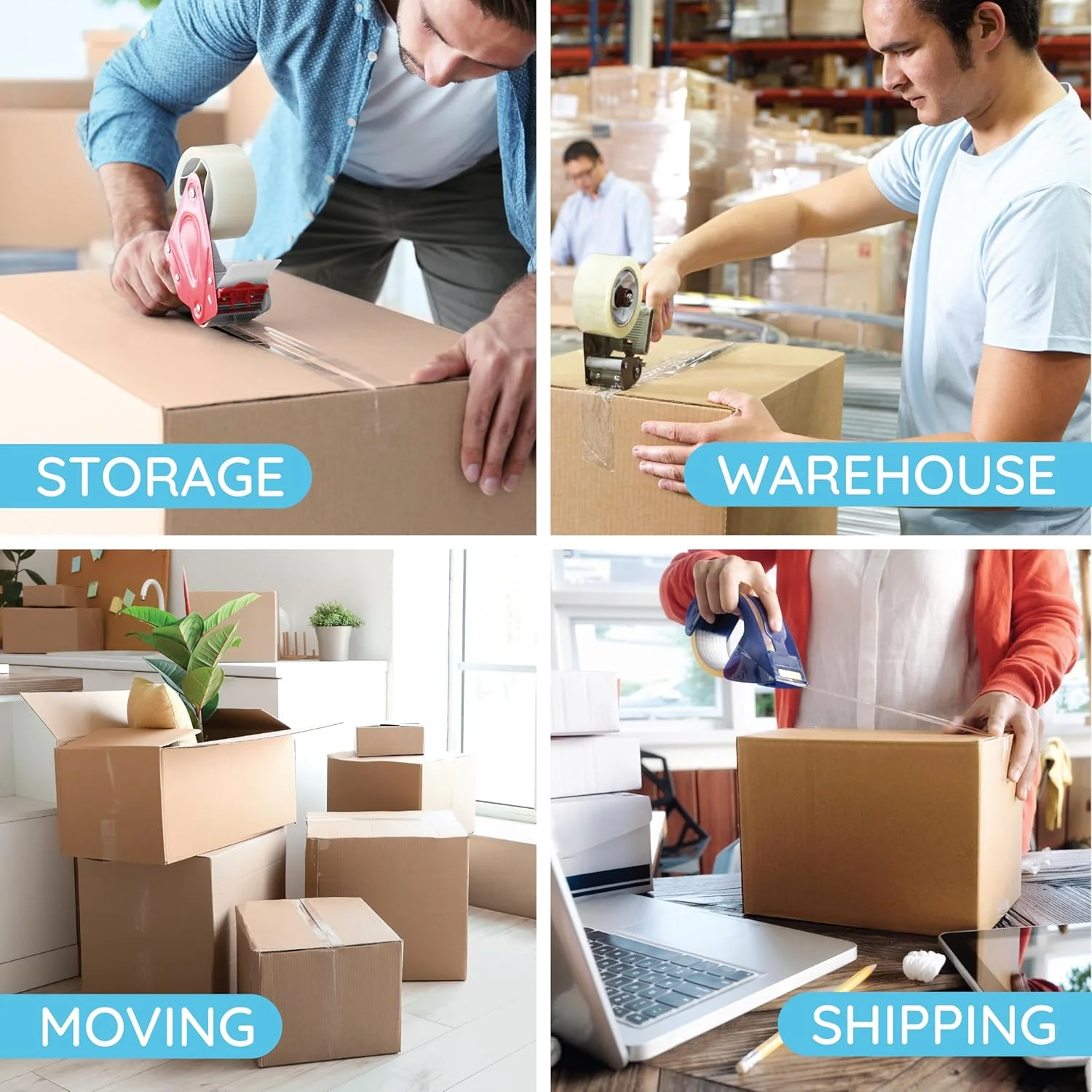 نوار بسته بندی سنگین Blue Summit Supplies، نوار بسته بندی شفاف طراحی شده برای جعبه های اسباب کشی، حمل و نقل، دفتر و انبار، ضخامت 2.7 میلی متر درجه تجاری، طول 60 یارد، مجموع 360 یارد