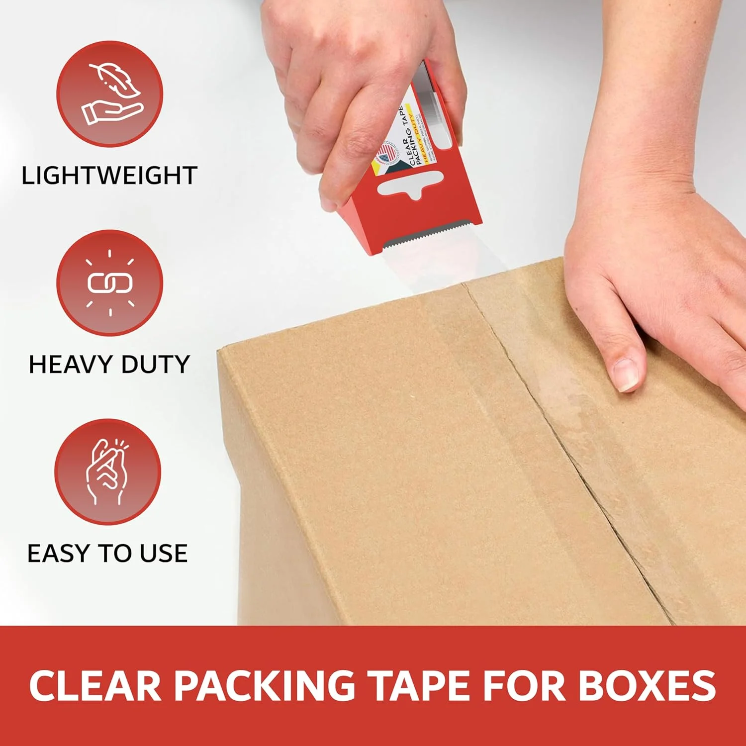 نوار چسب بسته بندی ضخیم SSCDesigns، شفاف، قوی، برای حمل و نقل و پست، بسته بندی، مهر و موم کردن، جابجایی جعبه ها، لوازم اداری، کسب و کارهای کوچک، 4.8 سانتی متر × 21 متر، هسته 3.8 سانتی متری، همراه با پخش کننده، 1 عدد