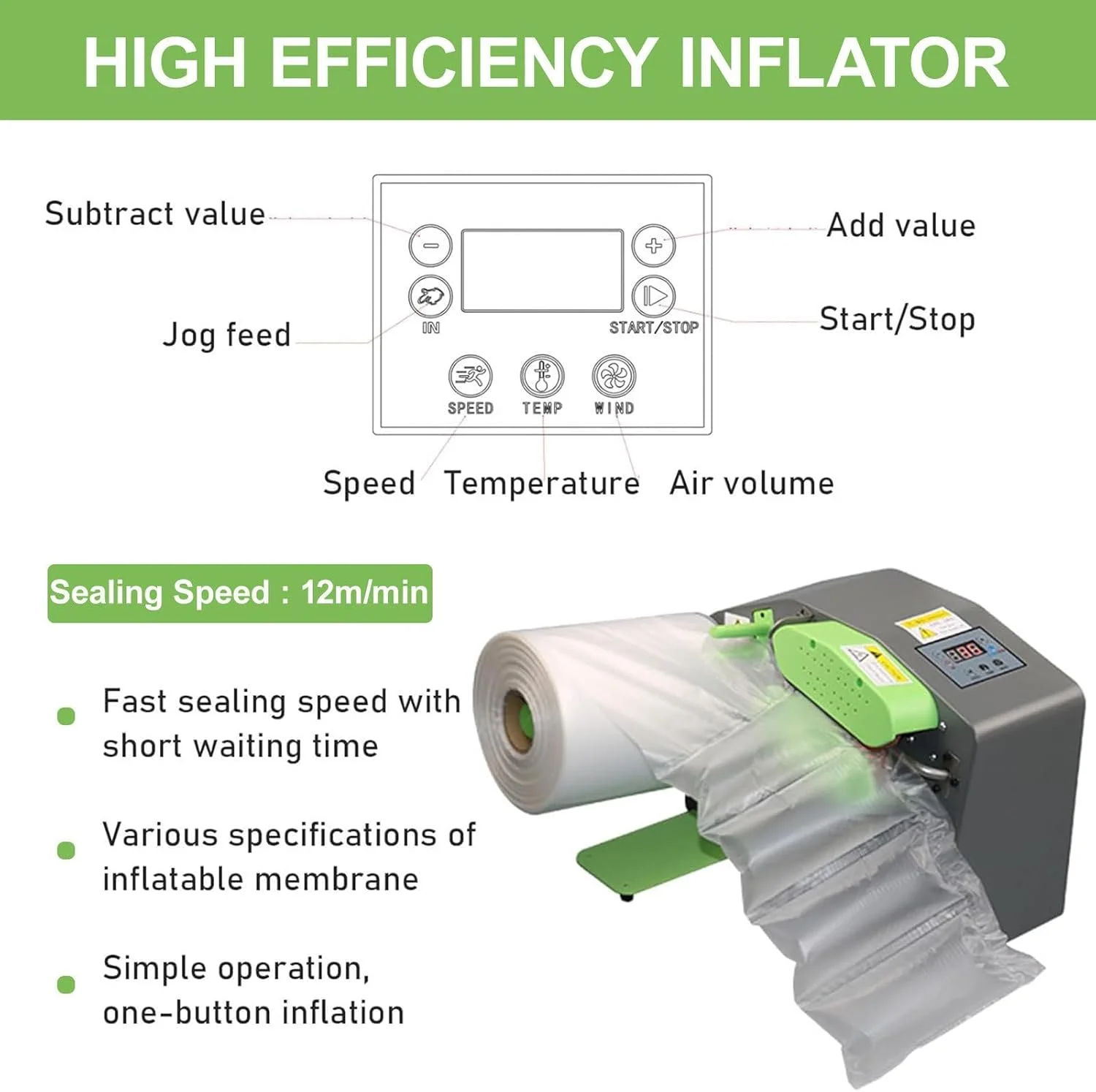 دستگاه تولید بالشتک هوا اتوماتیک، 12 متر در دقیقه، دستگاه حرفه ای پرکننده بالشتک هوا برای بسته بندی، دمای حرارت دهی 160-200 درجه، مناسب برای بسته بندی، اسباب کشی، حمل و نقل و انبارداری دستگاه تولید بالشتک هوا اتوماتیک، 12 متر در دقیقه، دستگاه حرفه ای پرکننده بالشتک هوا برای بسته بندی، دمای حرارت دهی 160-200 درجه، مناسب برای بسته بندی، اسباب کشی، حمل و نقل و انبارداری
