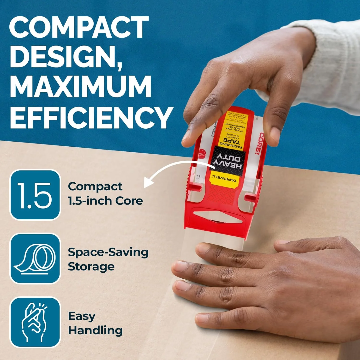 نوار بسته بندی ضخیم Tapewell با دستگاه پخش کننده، هسته 1.5 اینچی - 3 رول - نوار چسب شفاف برای جعبه ها، بسته بندی، ارسال پستی و لوازم اسباب کشی - 1.88 اینچ در 22.2 یارد نوار بسته بندی ضخیم Tapewell با دستگاه پخش کننده، هسته 1.5 اینچی - 3 رول - نوار چسب شفاف برای جعبه ها، بسته بندی، ارسال پستی و لوازم اسباب کشی - 1.88 اینچ در 22.2 یارد