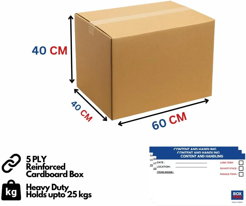 جعبه مقوایی تقویت شده BOXPRO، بسته 3 عددی، 60x40x40 سانتی متر، 5 لایه (24x16x16 اینچ) | ساختار 5 لایه | تحمل وزن تا 20 کیلوگرم | ایده آل برای انبارداری، حمل و نقل و تجارت الکترونیک جعبه مقوایی تقویت شده BOXPRO، بسته 3 عددی، 60x40x40 سانتی متر، 5 لایه (24x16x16 اینچ) | ساختار 5 لایه | تحمل وزن تا 20 کیلوگرم | ایده آل برای انبارداری، حمل و نقل و تجارت الکترونیک