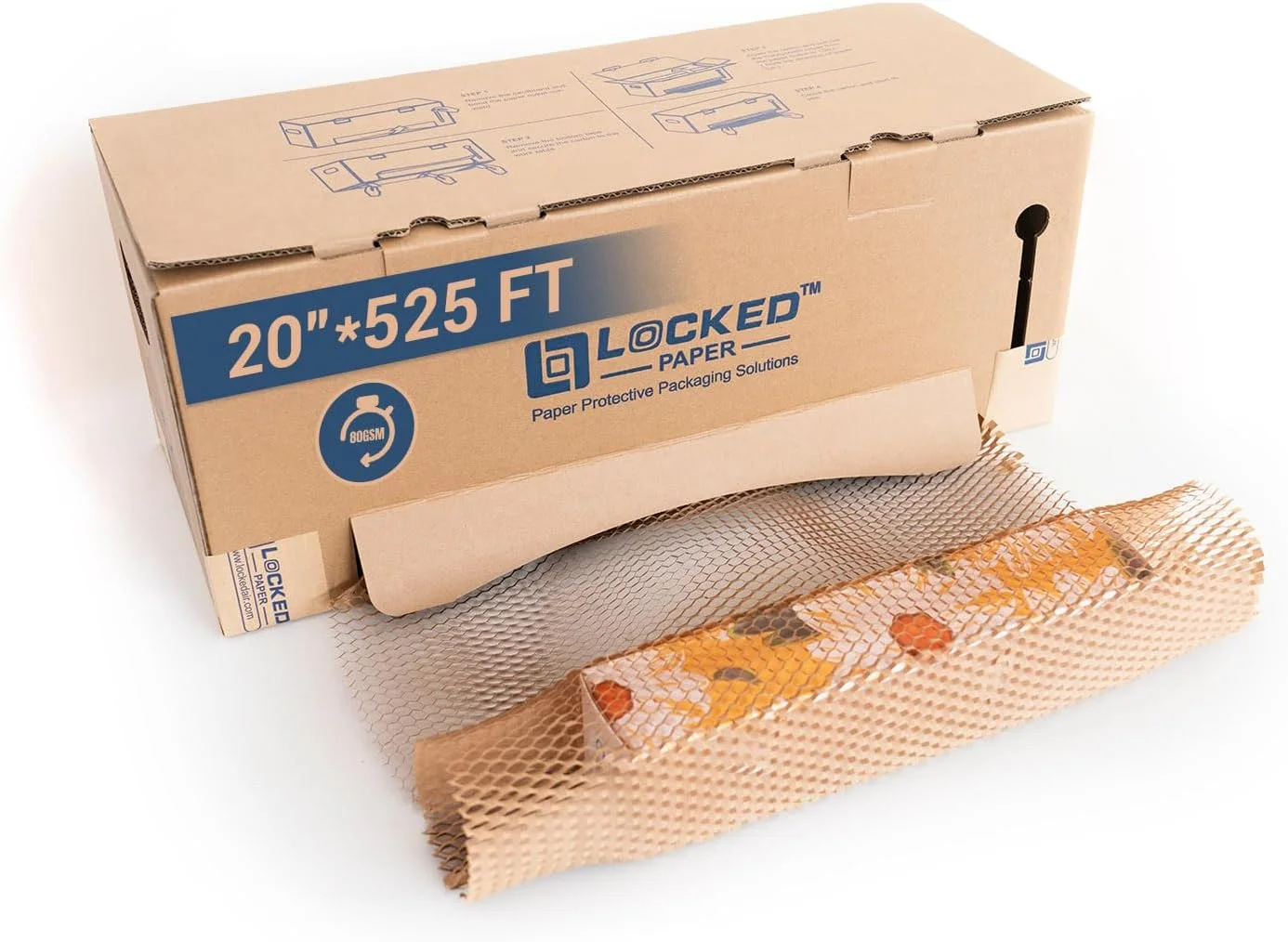 کاغذ بسته بندی لانه زنبوری LOCKEDPAPER، 20 اینچ × 525 فوت در جعبه خودکار - پرکننده جعبه بالشتکی برای پر کردن فضای خالی، اسباب کشی، حمل و نقل جایگزین سازگار با محیط زیست برای پلاستیک حبابدار