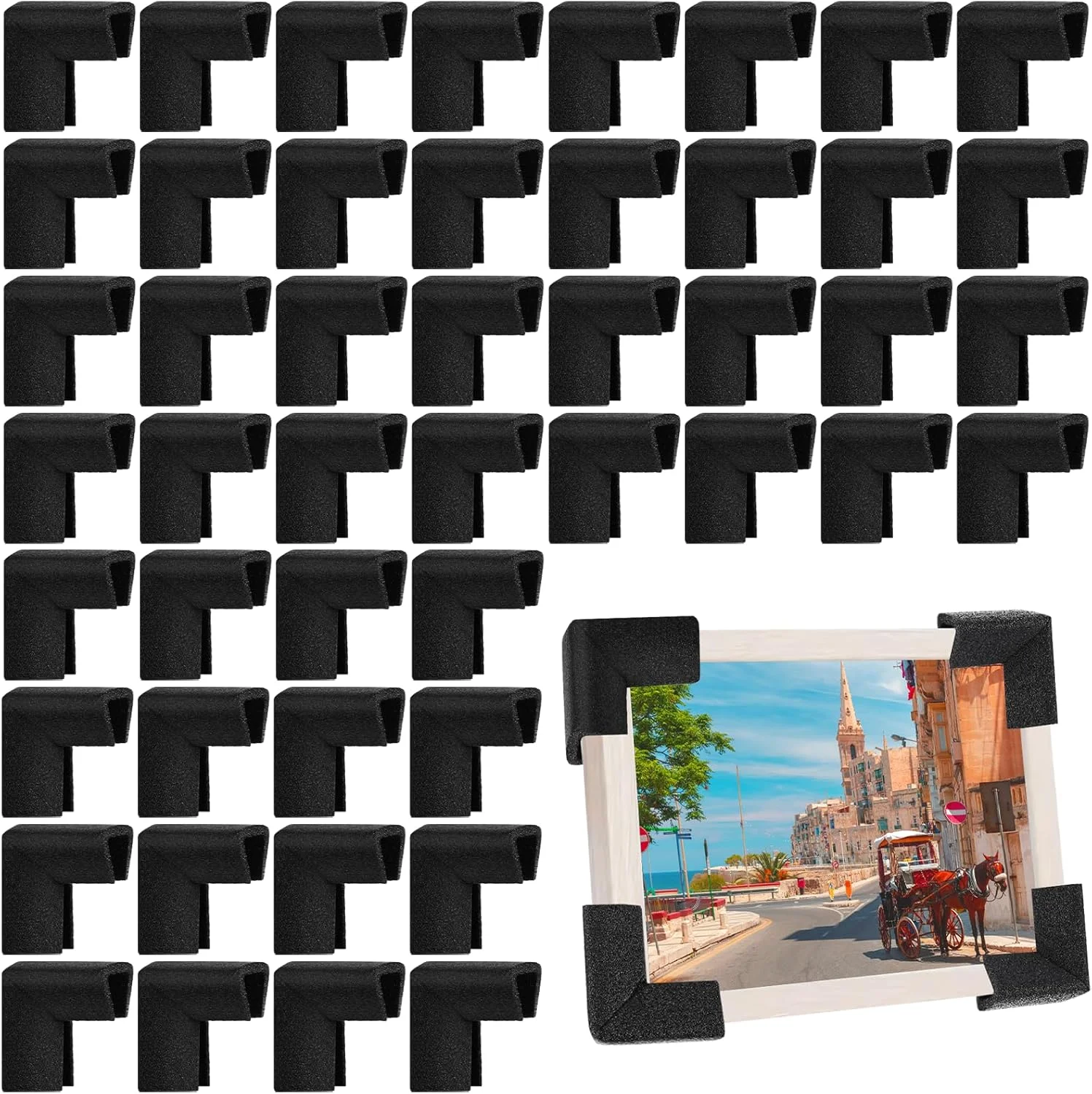 محافظ گوشه فومی Hiitytin بسته 48 عددی برای اسباب کشی آینه و تلویزیون، محافظ گوشه قاب فومی بسته بندی L شکل برای حمل و نقل، لوازم اسباب کشی برای محافظت از لبه عکس و آثار هنری (مشکی ساتن)