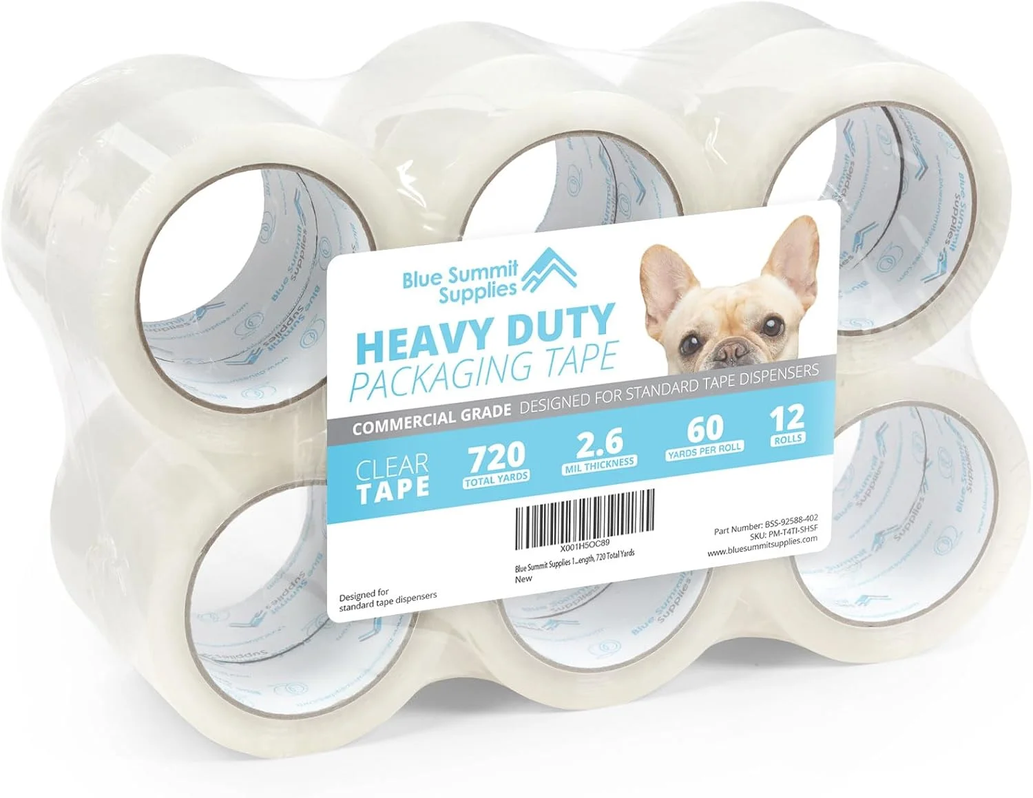 نوار بسته بندی سنگین آبی سامیت، بسته 12 عددی، نوار چسب بسته بندی شفاف طراحی شده برای جعبه های اسباب کشی، حمل و نقل، درجه تجاری، ضخامت 2.7 میل، 60 یارد، بسته 12 عددی، مجموع 720 یارد