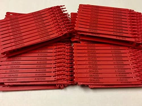 بسته‌های امنیتی پلاستیکی قرمز AVG (8 اینچ) - بست امنیتی خود قفل شونده با شماره گذاری پیش رونده چاپی - ضد دستکاری برای کامیون‌ها، تریلرها، بار، کانتینرها، چمدان (200 عدد بست نوع A)