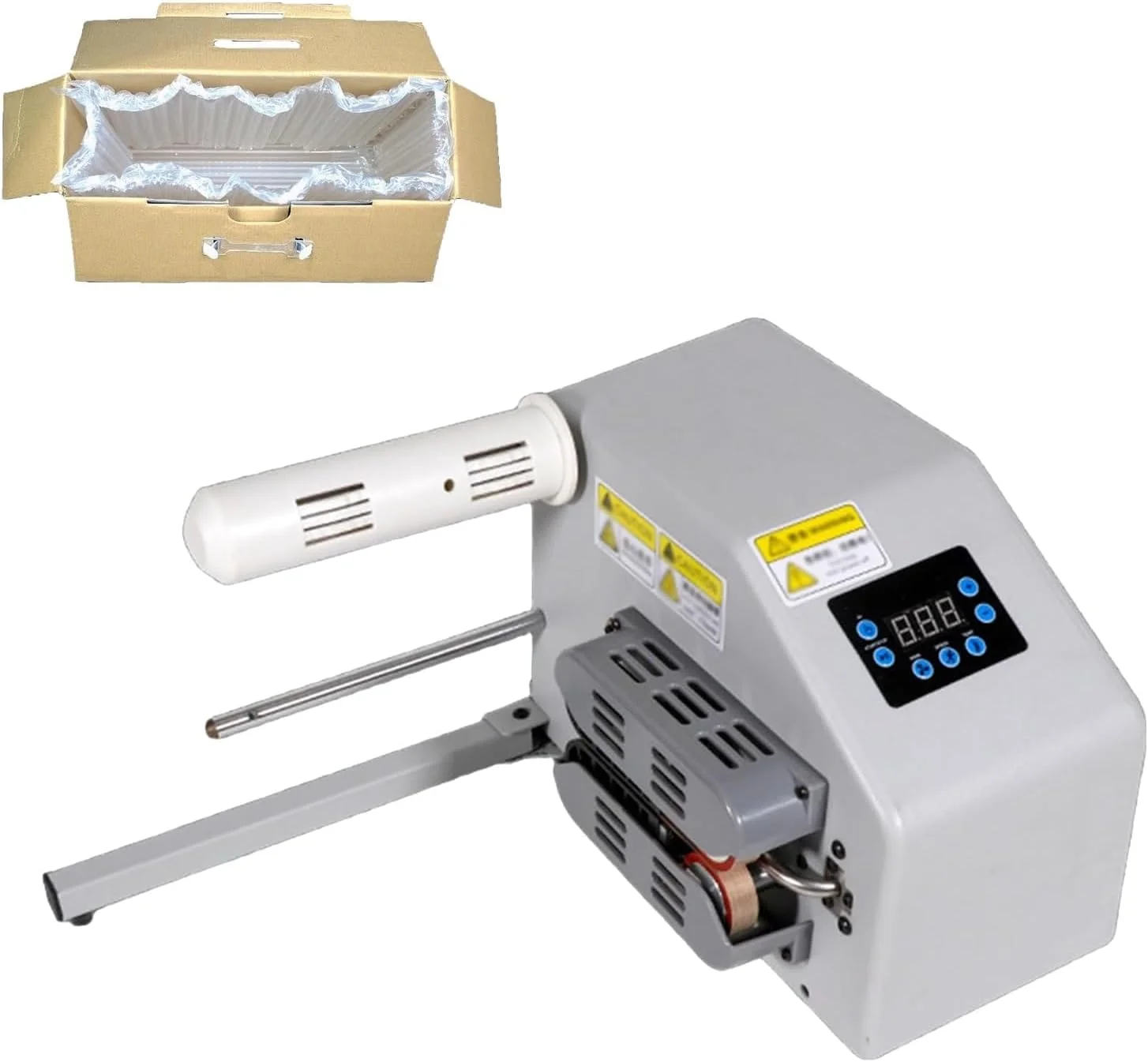 دستگاه بسته بندی بالشتک هوا، دستگاه بادی اتوماتیک بالش هوا با سرعت 16 متر در دقیقه به همراه قاب نگهدارنده قابل تنظیم چرخشی، بسته بندی حباب دار قابل حمل با پنل دکمه ای، برای بسته بندی اسباب کشی و حمل و نقل (سفید)