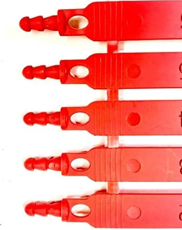 بسته‌های امنیتی پلاستیکی قرمز AVG (8 اینچ) - بست امنیتی خود قفل شونده با شماره گذاری پیش رونده چاپی - ضد دستکاری برای کامیون‌ها، تریلرها، بار، کانتینرها، چمدان (200 عدد بست نوع A)