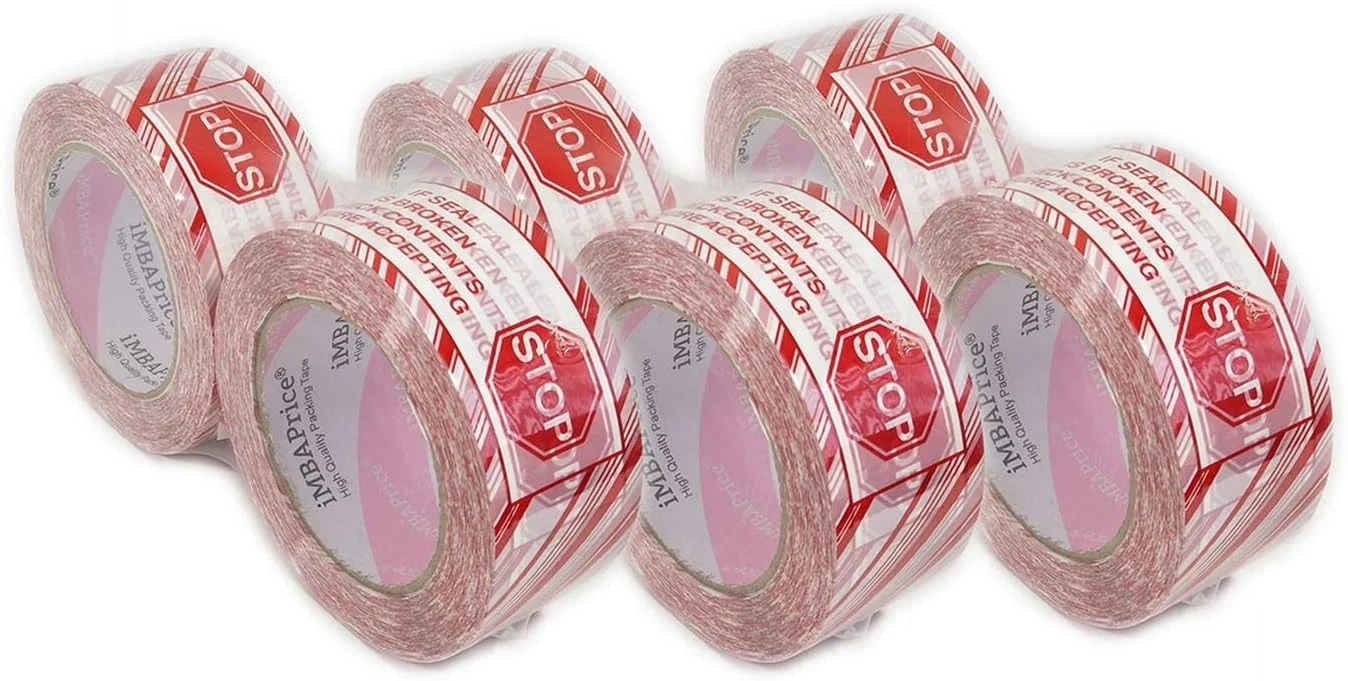 نوار چسب امنیتی iMBAPrice - پیام چاپ شده "در صورت شکستن پلمپ، محتویات را قبل از پذیرش بررسی کنید" 6 رول 110 یاردی (330 فوت x 6) عرض 2 اینچ نوار بسته بندی حمل و نقل علامت توقف