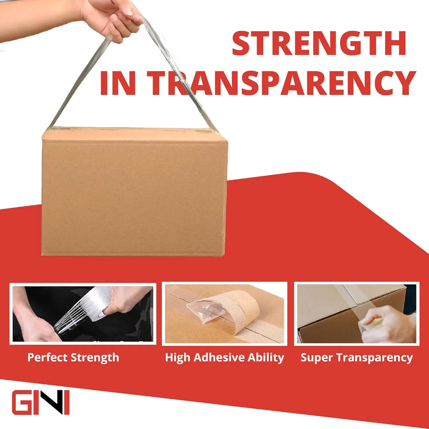 نوار چسب بسته بندی شفاف GINI | 48 میلی متر × 50 یارد، نوار بسته بندی قوی و سنگین برای مهر و موم کردن جعبه های بسته، جعبه های اسباب کشی، کیسه های پستی بزرگ، لوازم اداری [4 رول]
