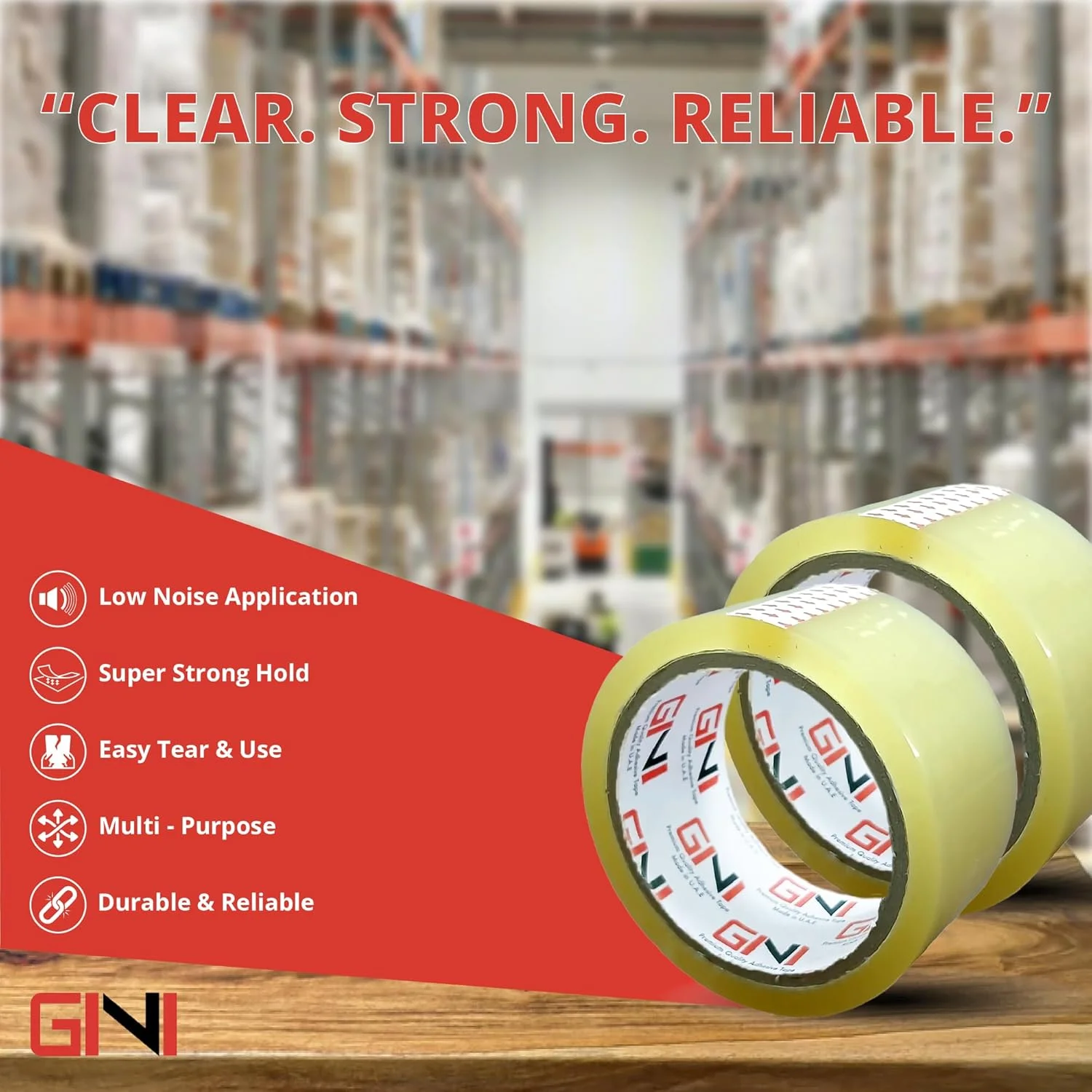 نوار چسب بسته بندی شفاف GINI | 48 میلی متر × 50 یارد، نوار بسته بندی قوی و سنگین برای مهر و موم کردن جعبه های بسته، جعبه های اسباب کشی، کیسه های پستی بزرگ، لوازم اداری [4 رول]