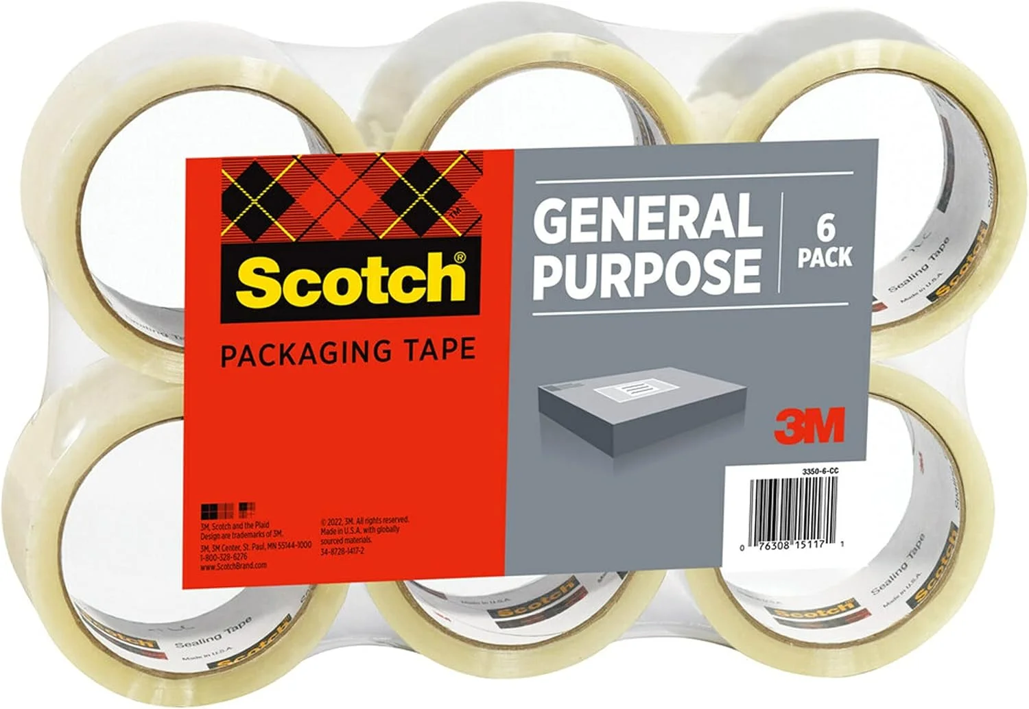 نوار بسته بندی اسکاچ، 48 میلی متر × 100 متر، عالی برای بسته بندی، حمل و نقل و جابجایی، 6 رول (3350L-6) نوار بسته بندی اسکاچ، 48 میلی متر × 100 متر، عالی برای بسته بندی، حمل و نقل و جابجایی، 6 رول (3350L-6)