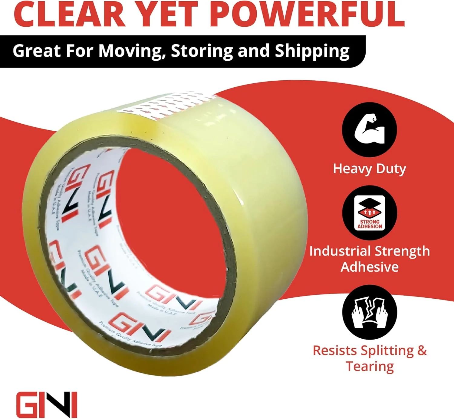 نوار چسب بسته بندی شفاف GINI | 48 میلی متر × 50 یارد، نوار بسته بندی قوی و سنگین برای مهر و موم کردن جعبه های بسته، جعبه های اسباب کشی، کیسه های پستی بزرگ، لوازم اداری [4 رول]