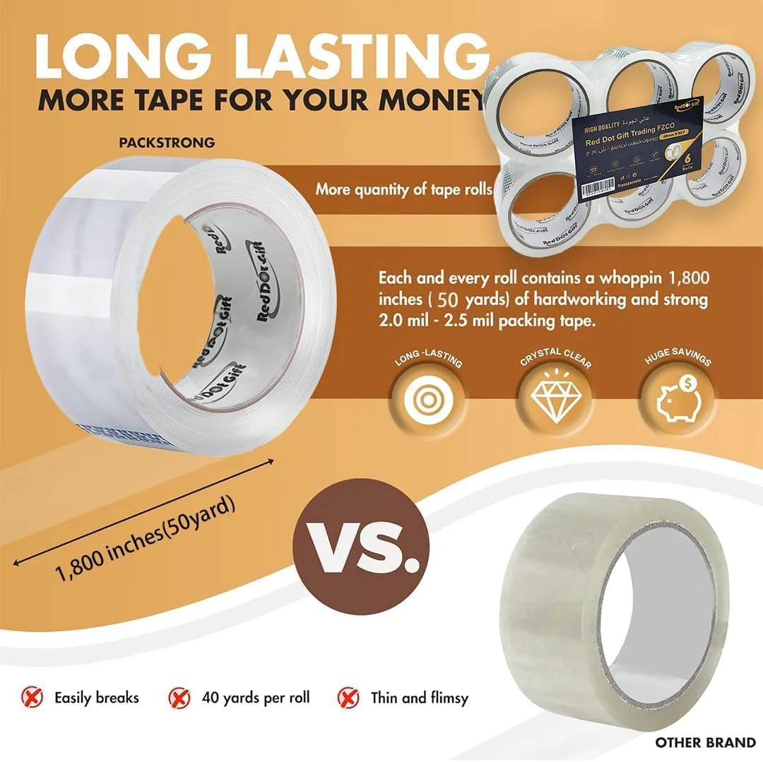 نوار بسته بندی شفاف-سفید 48 میلی متری در 50 یاردی Red Dot Gift، نوار بسته بندی سنگین برای مهر و موم کردن جعبه های بسته، جعبه های اسباب کشی خانه، کیسه های پستی بزرگ، لوازم اداری (سفید، 50 یارد در 1 رول) نوار بسته بندی شفاف-سفید 48 میلی متری در 50 یاردی Red Dot Gift، نوار بسته بندی سنگین برای مهر و موم کردن جعبه های بسته، جعبه های اسباب کشی خانه، کیسه های پستی بزرگ، لوازم اداری (سفید، 50 یارد در 1 رول)