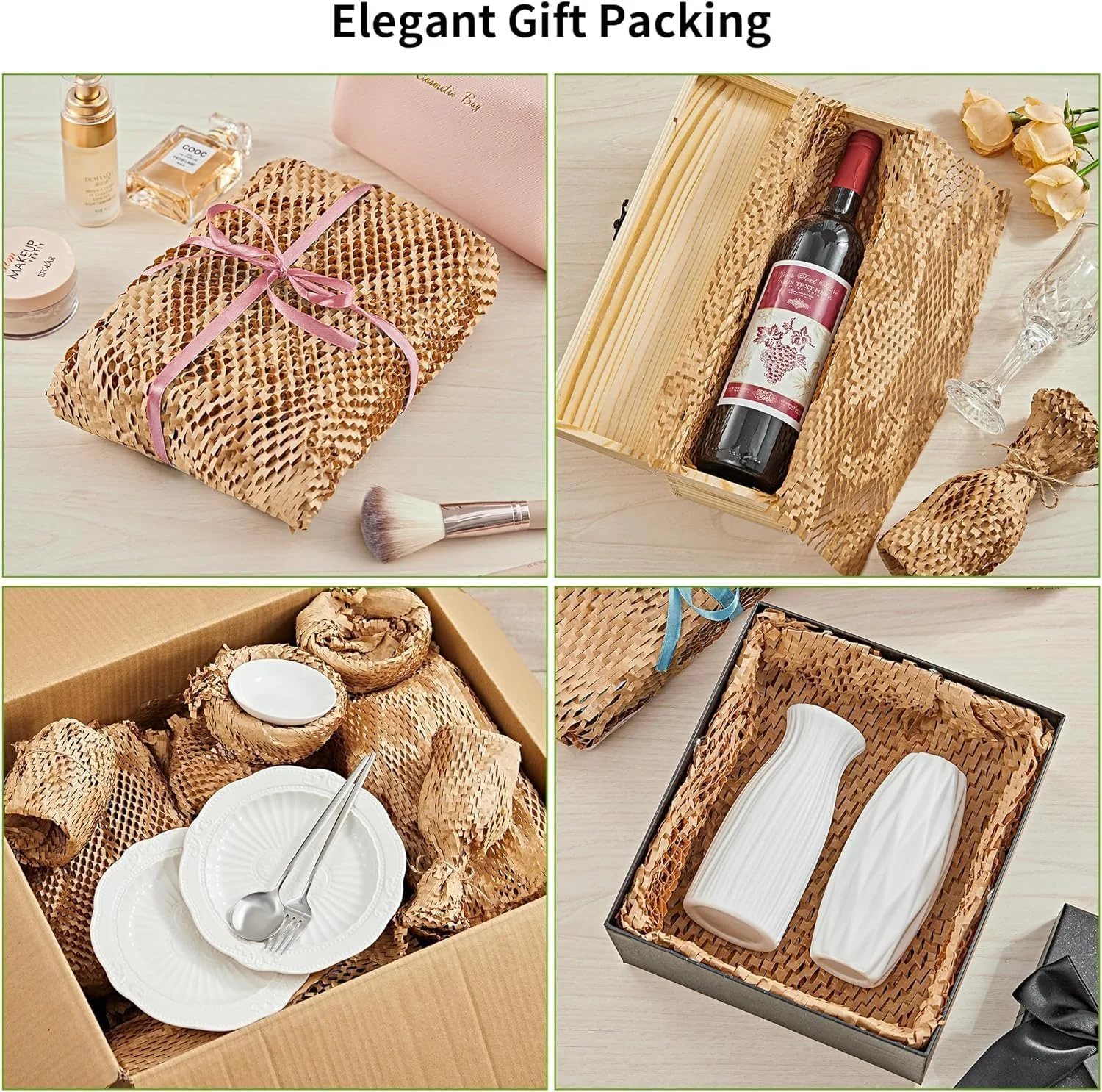 کاغذ بسته‌بندی لانه زنبوری تجزیه‌پذیر با 20 برچسب شکستنی - جایگزین سازگار با محیط زیست برای پلاستیک حباب‌دار برای بسته‌بندی اقلام ظریف - مواد بسته‌بندی قابل بازیافت ساخته شده از کاغذ (30 سانتی‌متر × 30 متر)