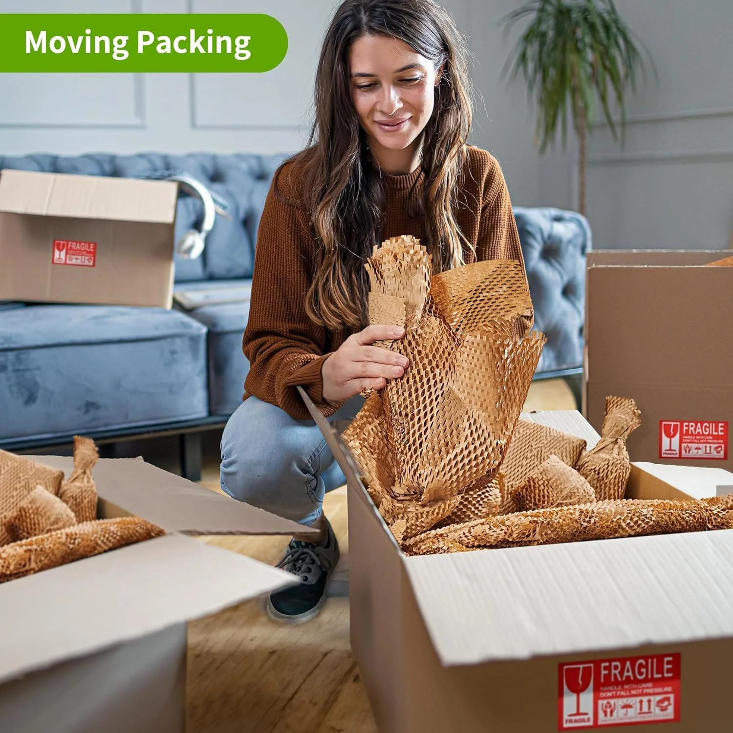 کاغذ بسته‌بندی لانه زنبوری تجزیه‌پذیر با 20 برچسب شکستنی - جایگزین سازگار با محیط زیست برای پلاستیک حباب‌دار برای بسته‌بندی اقلام ظریف - مواد بسته‌بندی قابل بازیافت ساخته شده از کاغذ (30 سانتی‌متر × 30 متر)