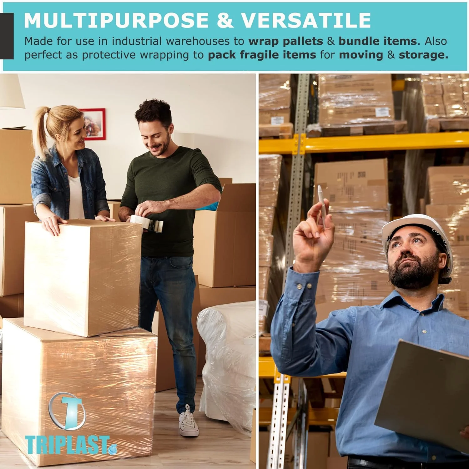 رول استرچ پالت شفاف Triplast، 400 میلیمتر | هسته استاندارد، ضخامت 17 میکرون، استحکام صنعتی | فیلم استرچ، فیلم چسبنده، پلاستیک بستهبندی | بستهبندی برای اسبابکشی، مصارف صنعتی و انبار رول استرچ پالت شفاف Triplast، 400 میلیمتر | هسته استاندارد، ضخامت 17 میکرون، استحکام صنعتی | فیلم استرچ، فیلم چسبنده، پلاستیک بستهبندی | بستهبندی برای اسبابکشی، مصارف صنعتی و انبار