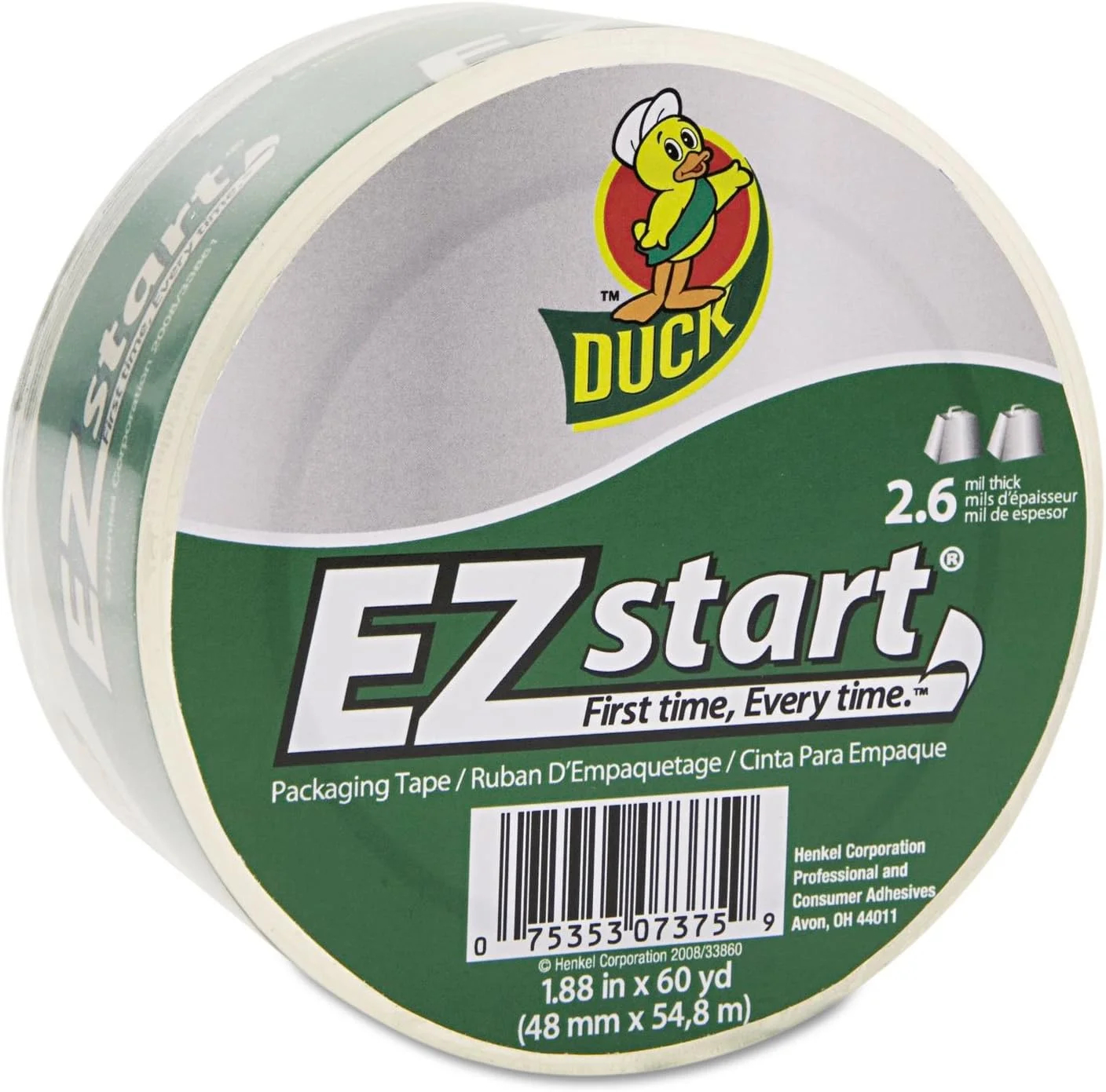 نوار چسب بسته بندی ممتاز Duck CS60C با شروع آسان، 48 میلی متر × 55 متر، هسته 7.6 سانتی متر، شفاف