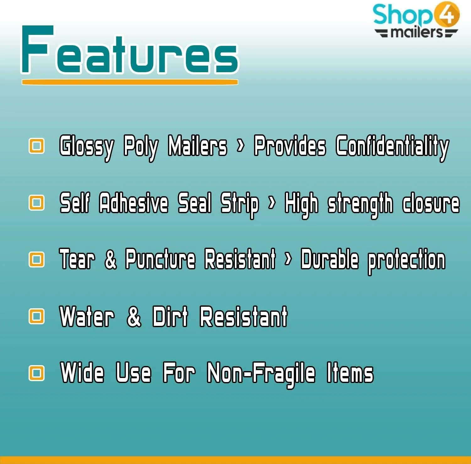 پاکت پستی پلاستیکی مشکی براق Shop4Mailers با طرح تشکر، سایز 6x9 اینچ، ضد آب، مناسب ارسال پوشاک، لباس، پیراهن، کتاب - چسب دائمی (بسته 100 عددی)