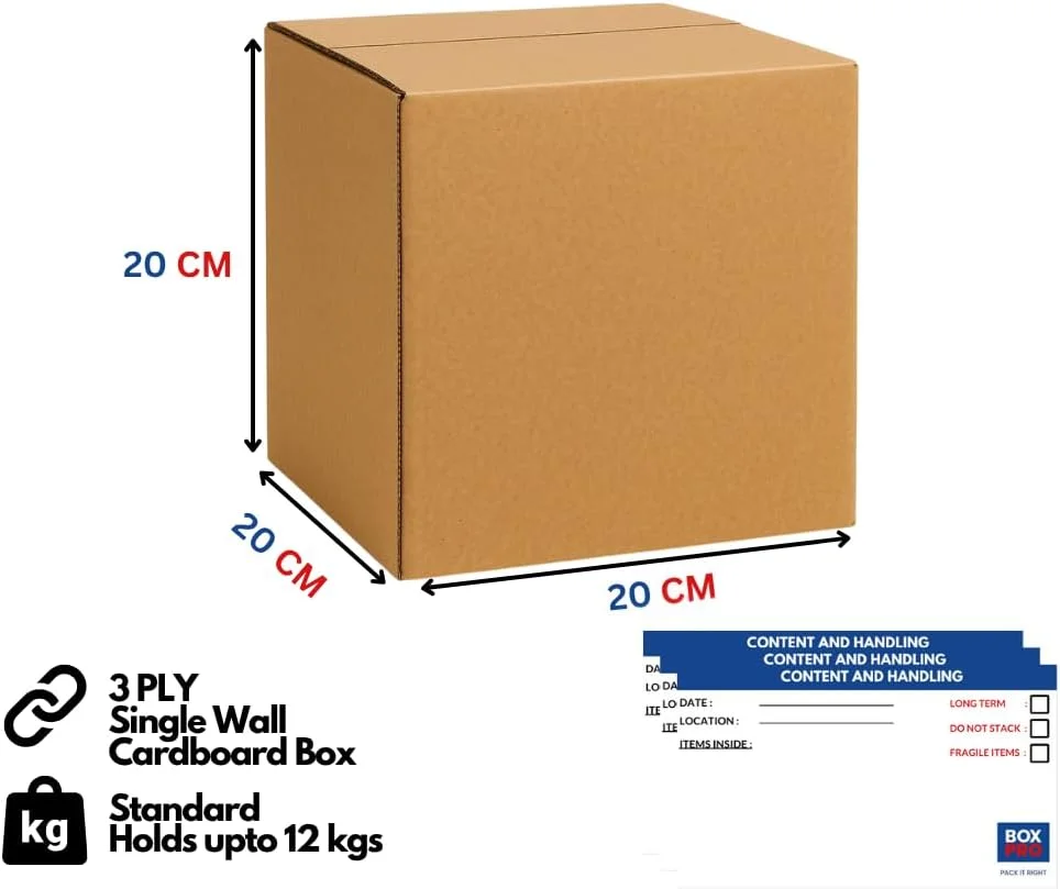 جعبه مقوایی 3 لایه استاندارد BOXPRO، بسته 3 عددی، 20x20x20 سانتی متر (8x8x8 اینچ) | ساختار محکم 3 لایه | تحمل وزن تا 6.5 کیلوگرم | ایده آل برای انبارداری، حمل و نقل و تجارت الکترونیک جعبه مقوایی 3 لایه استاندارد BOXPRO، بسته 3 عددی، 20x20x20 سانتی متر (8x8x8 اینچ) | ساختار محکم 3 لایه | تحمل وزن تا 6.5 کیلوگرم | ایده آل برای انبارداری، حمل و نقل و تجارت الکترونیک