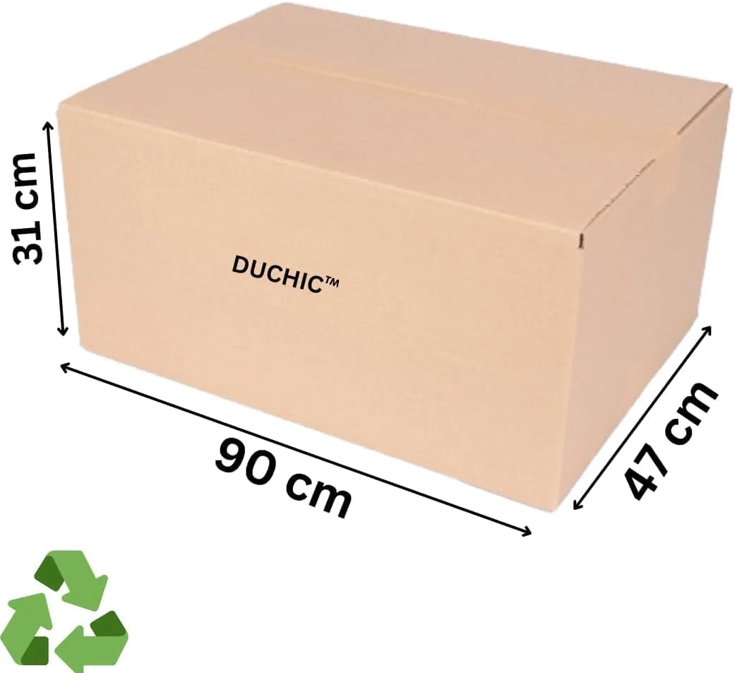 بسته 5 عددی جعبه های مقوایی اسباب کشی Duchic™، ظرفیت 35 کیلوگرم، 90x47x31 سانتی متر، [1 رول] سلفون استرچ شفاف - 500 میلی متر (1.3 کیلوگرم)، چسب بسته بندی شفاف [2 اینچ x 50 یارد] چسب بسته بندی قوی و سنگین برای مهر و موم