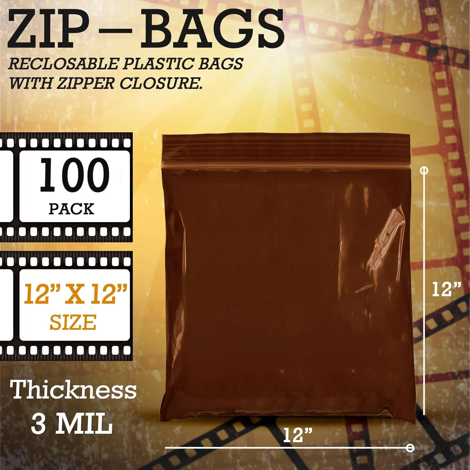 بسته 100 عددی کیسه های زیپ دار کهربایی APQ، سایز 12x12 اینچ. کیسه های پلاستیکی زیپ کیپ 12x12. کیسه های بسته بندی پلی اتیلن مات برای نگهداری و حمل و نقل، ضخامت 3 میل. ایده آل برای الکترونیک، نمونه های آزمایشگاهی. محافظت در برابر اشعه ماوراء بنفش.