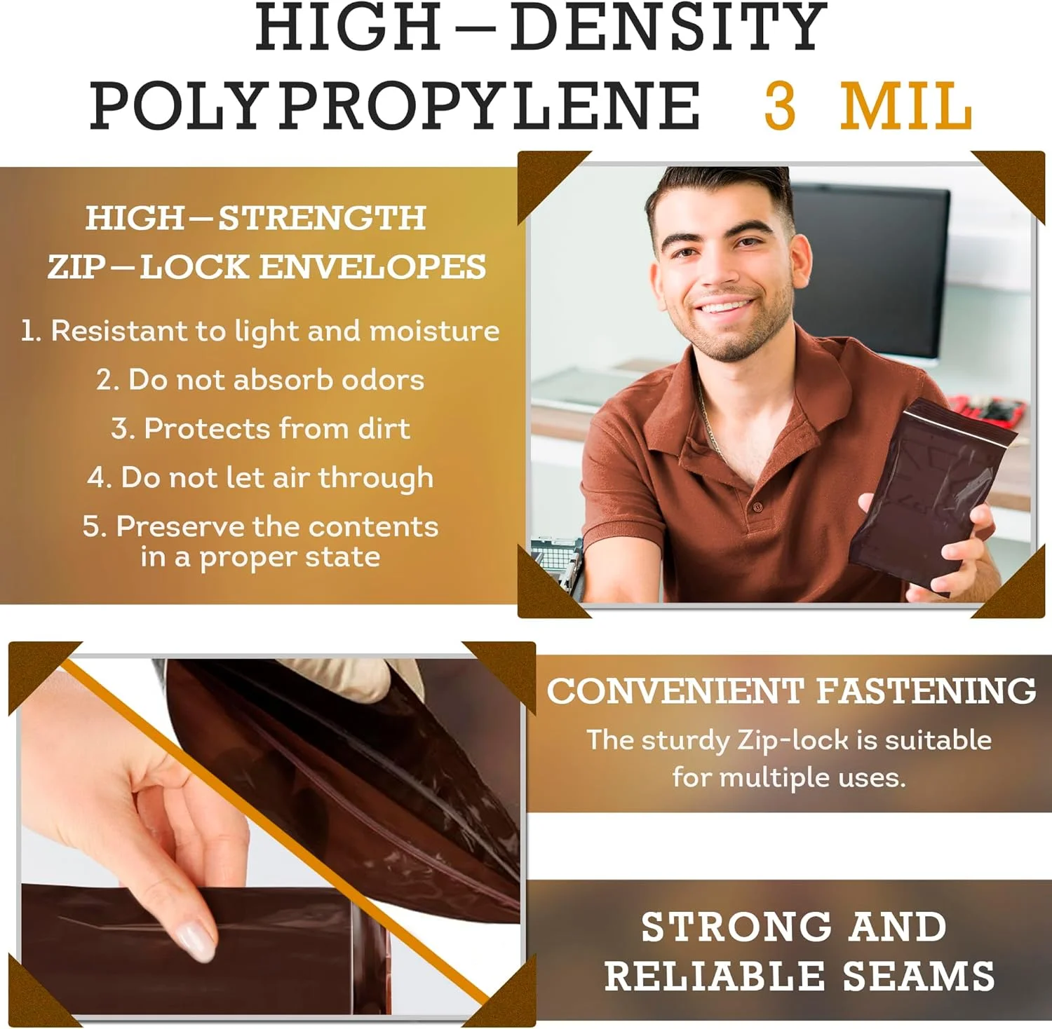 بسته 100 عددی کیسه های زیپ دار کهربایی APQ، سایز 12x12 اینچ. کیسه های پلاستیکی زیپ کیپ 12x12. کیسه های بسته بندی پلی اتیلن مات برای نگهداری و حمل و نقل، ضخامت 3 میل. ایده آل برای الکترونیک، نمونه های آزمایشگاهی. محافظت در برابر اشعه ماوراء بنفش.