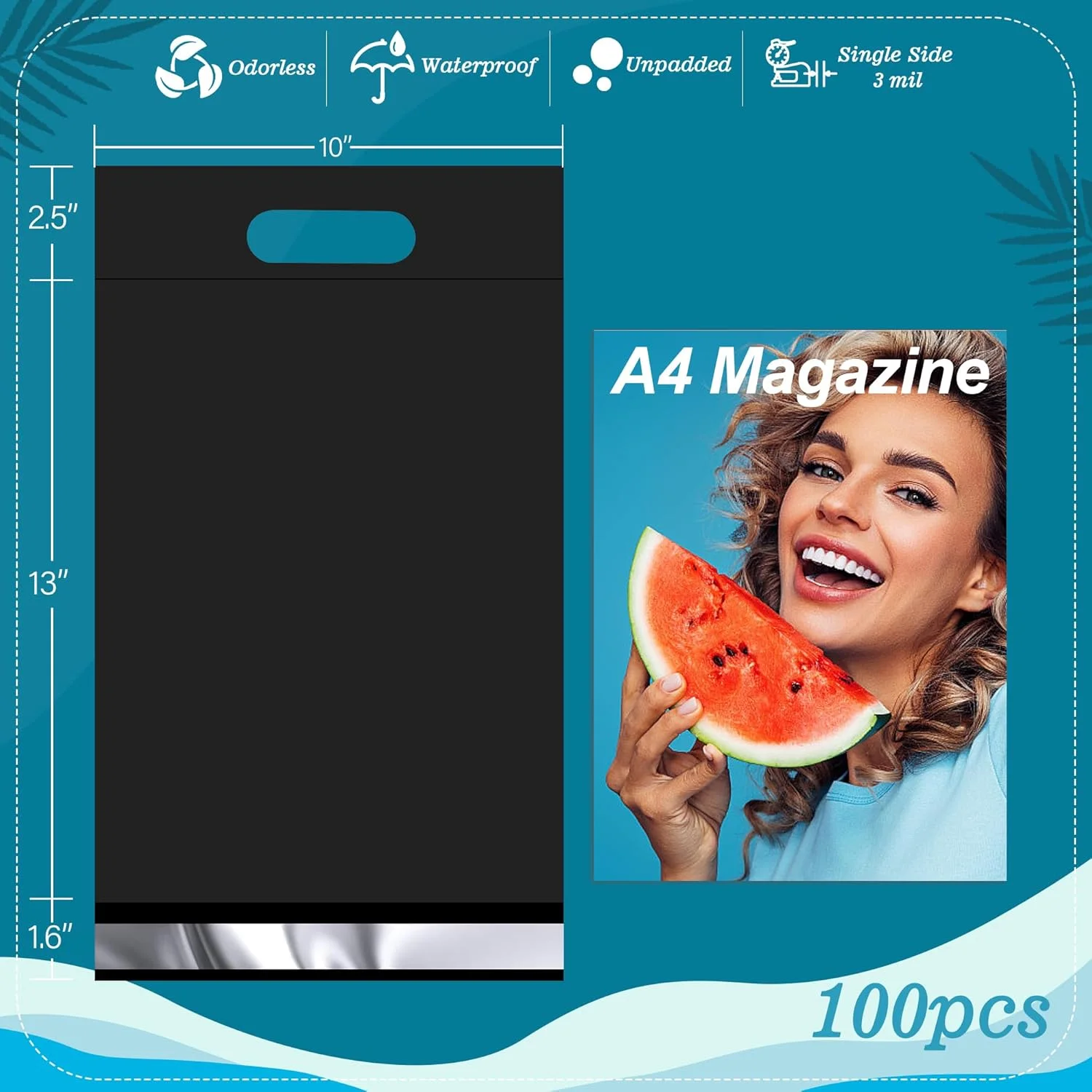 پاکت پستی پلی با دسته JinRuiKJ سایز 10x13 اینچ 100 عددی، کیسه های حمل آسان برای لباس، پاکت های پستی تشکر با نوار چسب خود چسب، ضد آب و ضد پارگی - مشکی پاکت پستی پلی با دسته JinRuiKJ سایز 10x13 اینچ 100 عددی، کیسه های حمل آسان برای لباس، پاکت های پستی تشکر با نوار چسب خود چسب، ضد آب و ضد پارگی - مشکی