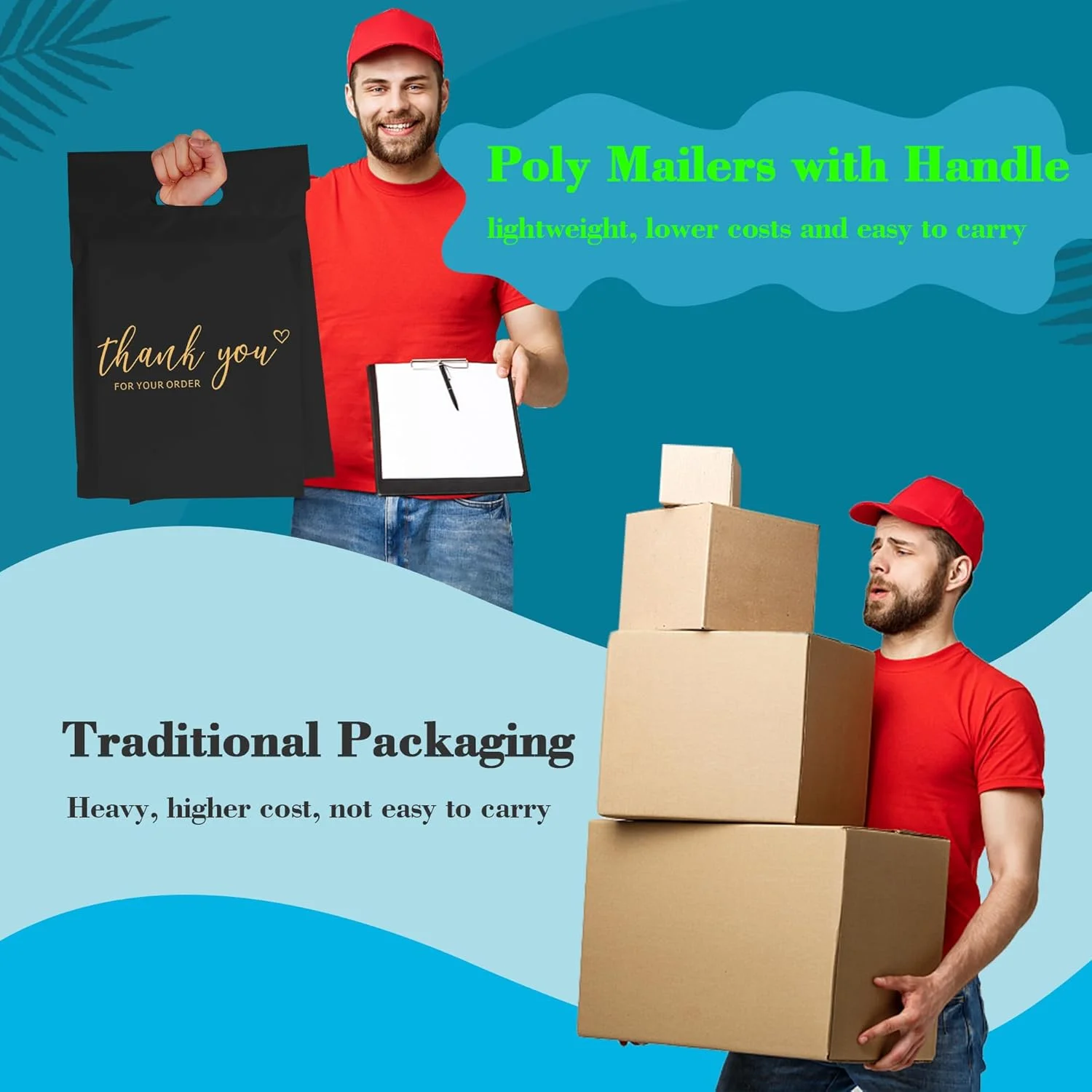 پاکت پستی پلی با دسته JinRuiKJ سایز 10x13 اینچ 100 عددی، کیسه های حمل آسان برای لباس، پاکت های پستی تشکر با نوار چسب خود چسب، ضد آب و ضد پارگی - مشکی پاکت پستی پلی با دسته JinRuiKJ سایز 10x13 اینچ 100 عددی، کیسه های حمل آسان برای لباس، پاکت های پستی تشکر با نوار چسب خود چسب، ضد آب و ضد پارگی - مشکی