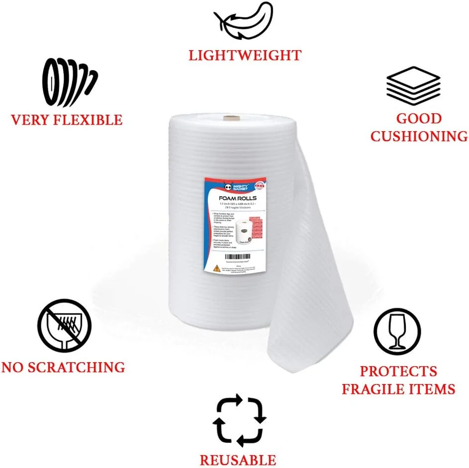 رول فوم بستهبندی Mighty Gadget (تک رول) عرض 12 اینچ در طول 600 اینچ (50 فوت) لوازم ضربهگیر برای اسبابکشی، محافظت از شیشه، ظروف چینی، مناسب برای حمل و نقل، نگهداری و بستهبندی به همراه 20 عدد برچسب «شکستنی است» رول فوم بستهبندی Mighty Gadget (تک رول) عرض 12 اینچ در طول 600 اینچ (50 فوت) لوازم ضربهگیر برای اسبابکشی، محافظت از شیشه، ظروف چینی، مناسب برای حمل و نقل، نگهداری و بستهبندی به همراه 20 عدد برچسب «شکستنی است»