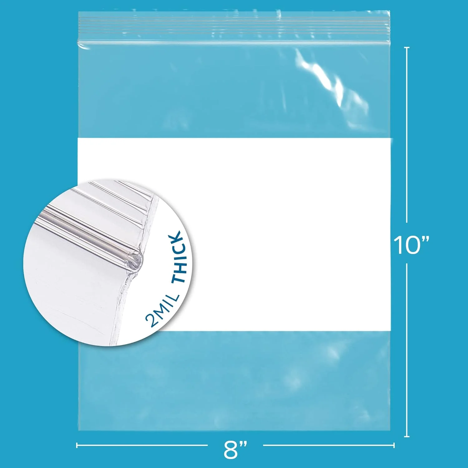بسته 100 عددی کیسه های زیپ دار شفاف پلاستیکی GPI، سایز 8 در 10 اینچ - کیسه های پلی اتیلنی ضخیم 2 میل، قوی و بادوام با زیپ قابل باز و بسته شدن و قسمت سفید برای نوشتن، مناسب برای نگهداری، بسته بندی و حمل و نقل