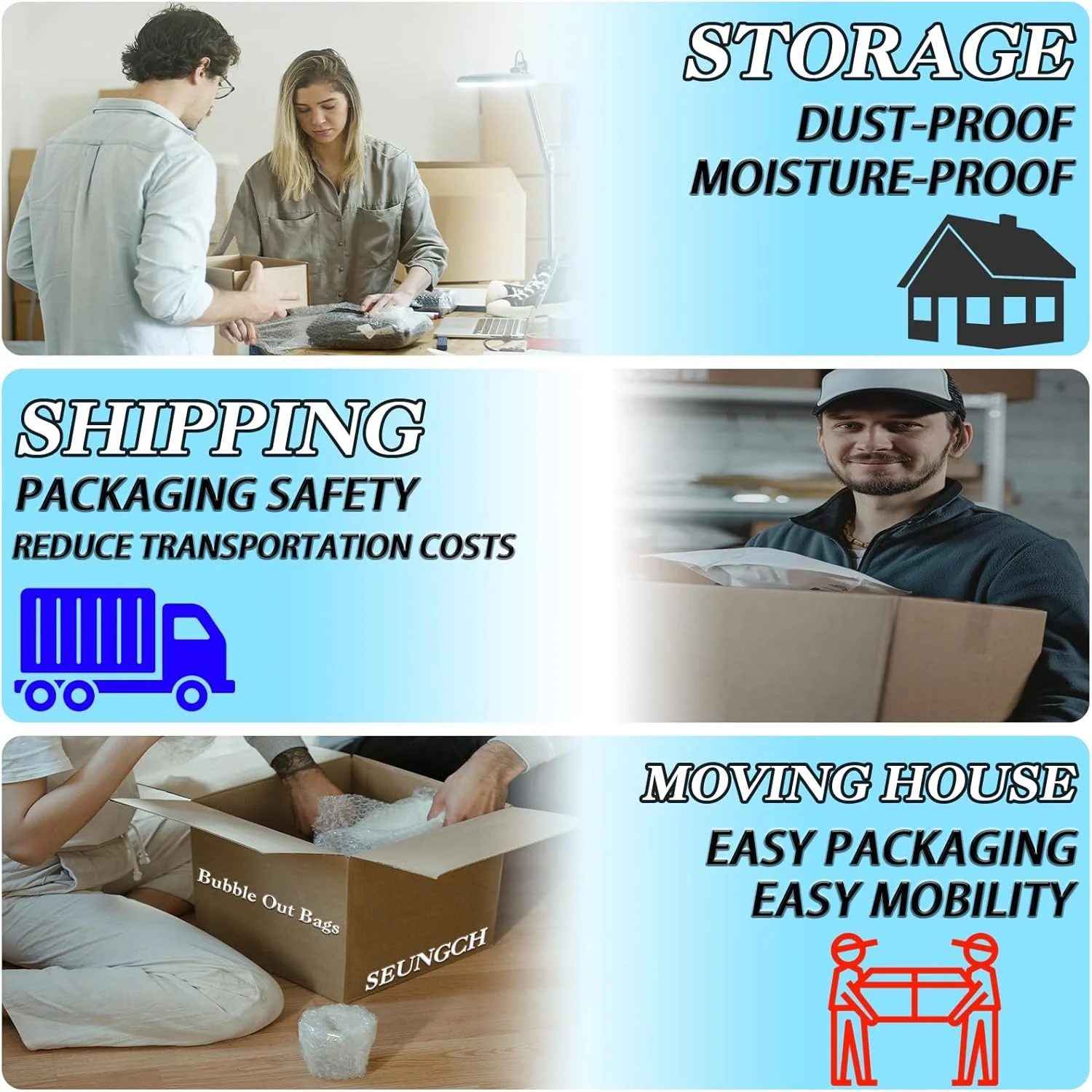 SEUNGCH بسته 50 عددی کیسه های حباب دار شفاف، کیسه های حباب دار 8x10 اینچی، کیسه های بالشتک حباب دار دو جداره، لوازم بسته بندی برای نگهداری، حمل و نقل، جابجایی و بسته بندی