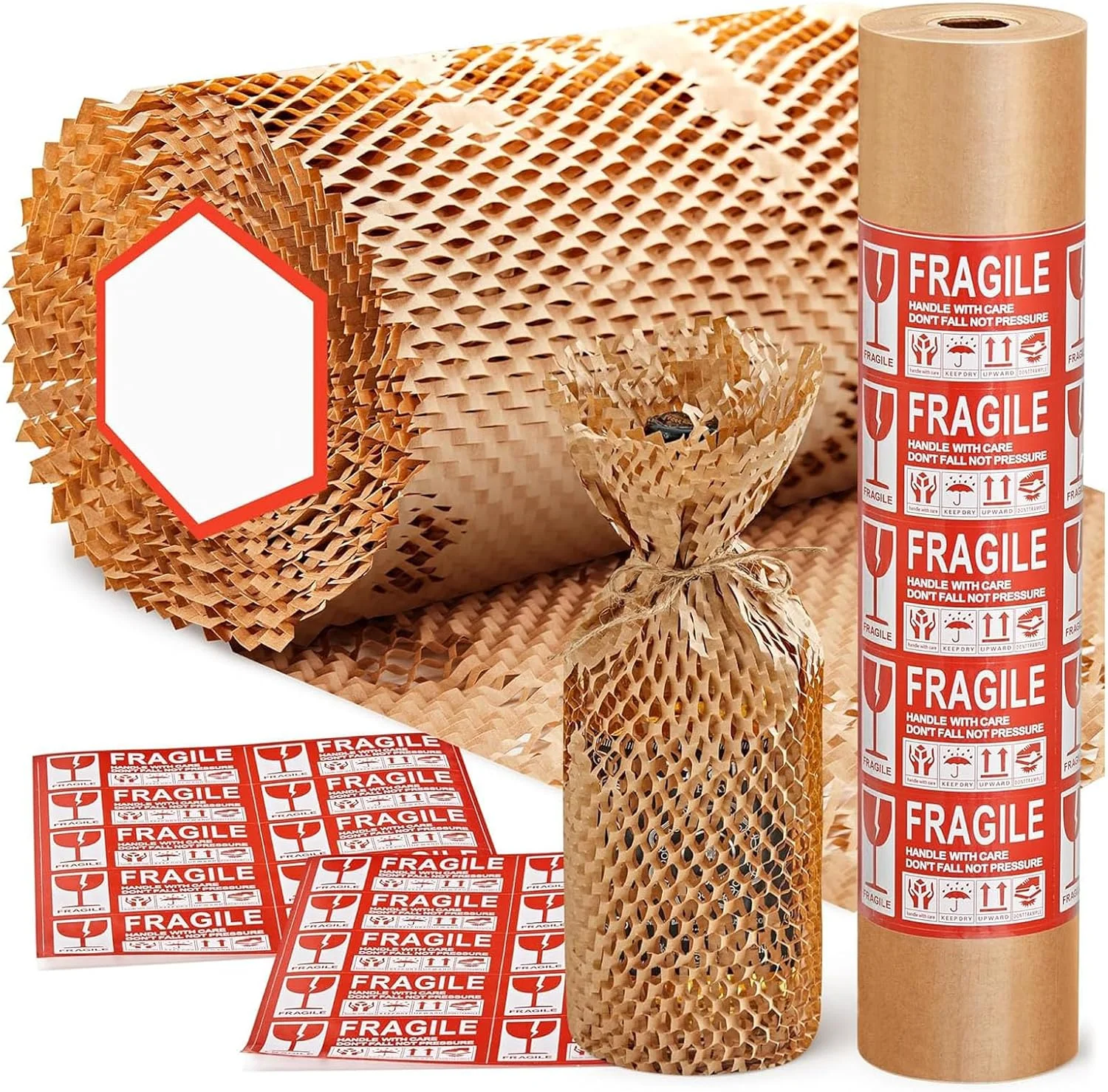 کاغذ بسته بندی لانه زنبوری، 15 اینچ در 66 فوت، کاغذ بسته بندی سازگار با محیط زیست برای اسباب کشی، کاغذهای لانه زنبوری قابل بازیافت، لوازم اسباب کشی، رول محافظ بسته بندی تخته حباب دار، همراه با 20 برچسب شکننده کاغذ بسته بندی لانه زنبوری، 15 اینچ در 66 فوت، کاغذ بسته بندی سازگار با محیط زیست برای اسباب کشی، کاغذهای لانه زنبوری قابل بازیافت، لوازم اسباب کشی، رول محافظ بسته بندی تخته حباب دار، همراه با 20 برچسب شکننده