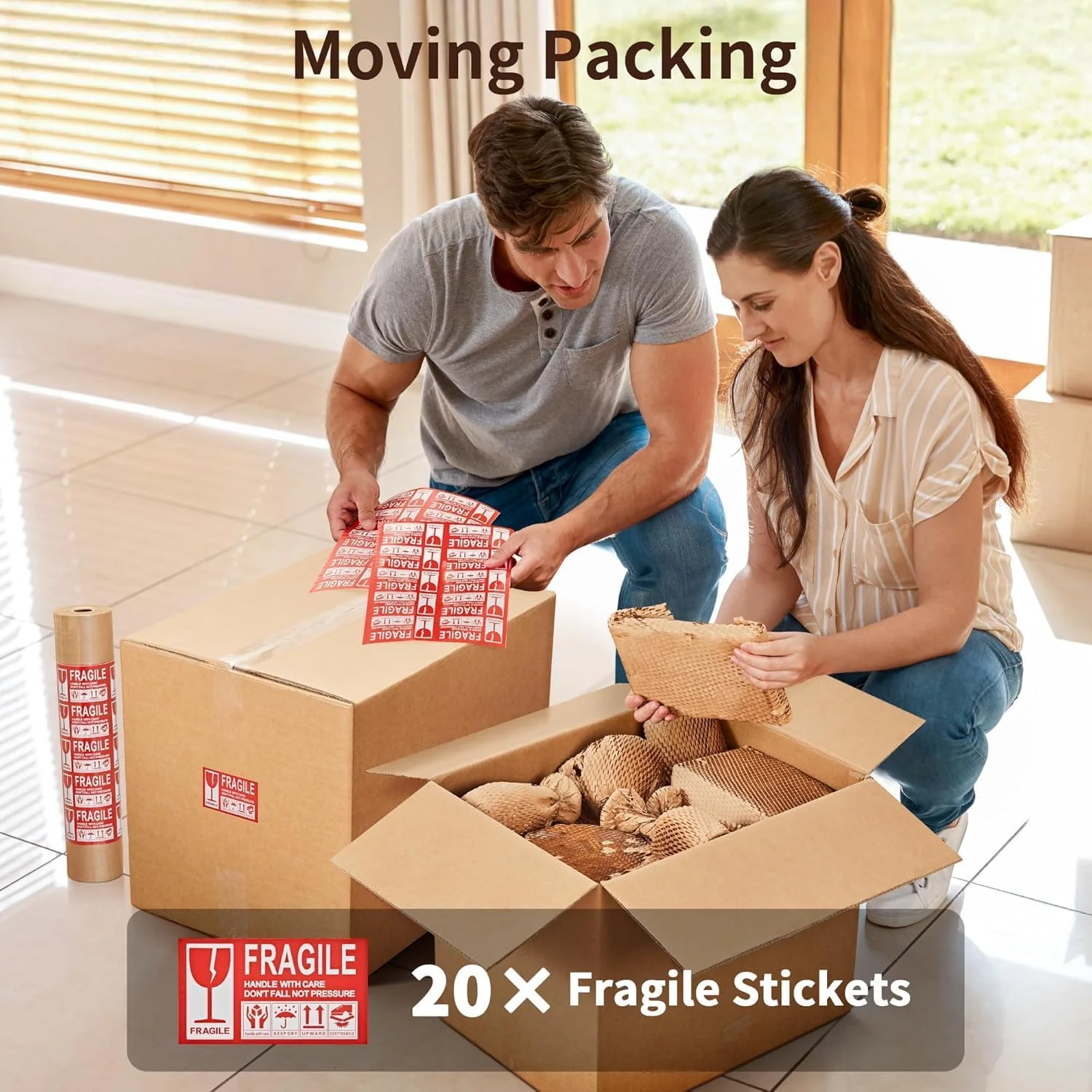 کاغذ بسته بندی لانه زنبوری، 15 اینچ در 66 فوت، کاغذ بسته بندی سازگار با محیط زیست برای اسباب کشی، کاغذهای لانه زنبوری قابل بازیافت، لوازم اسباب کشی، رول محافظ بسته بندی تخته حباب دار، همراه با 20 برچسب شکننده کاغذ بسته بندی لانه زنبوری، 15 اینچ در 66 فوت، کاغذ بسته بندی سازگار با محیط زیست برای اسباب کشی، کاغذهای لانه زنبوری قابل بازیافت، لوازم اسباب کشی، رول محافظ بسته بندی تخته حباب دار، همراه با 20 برچسب شکننده