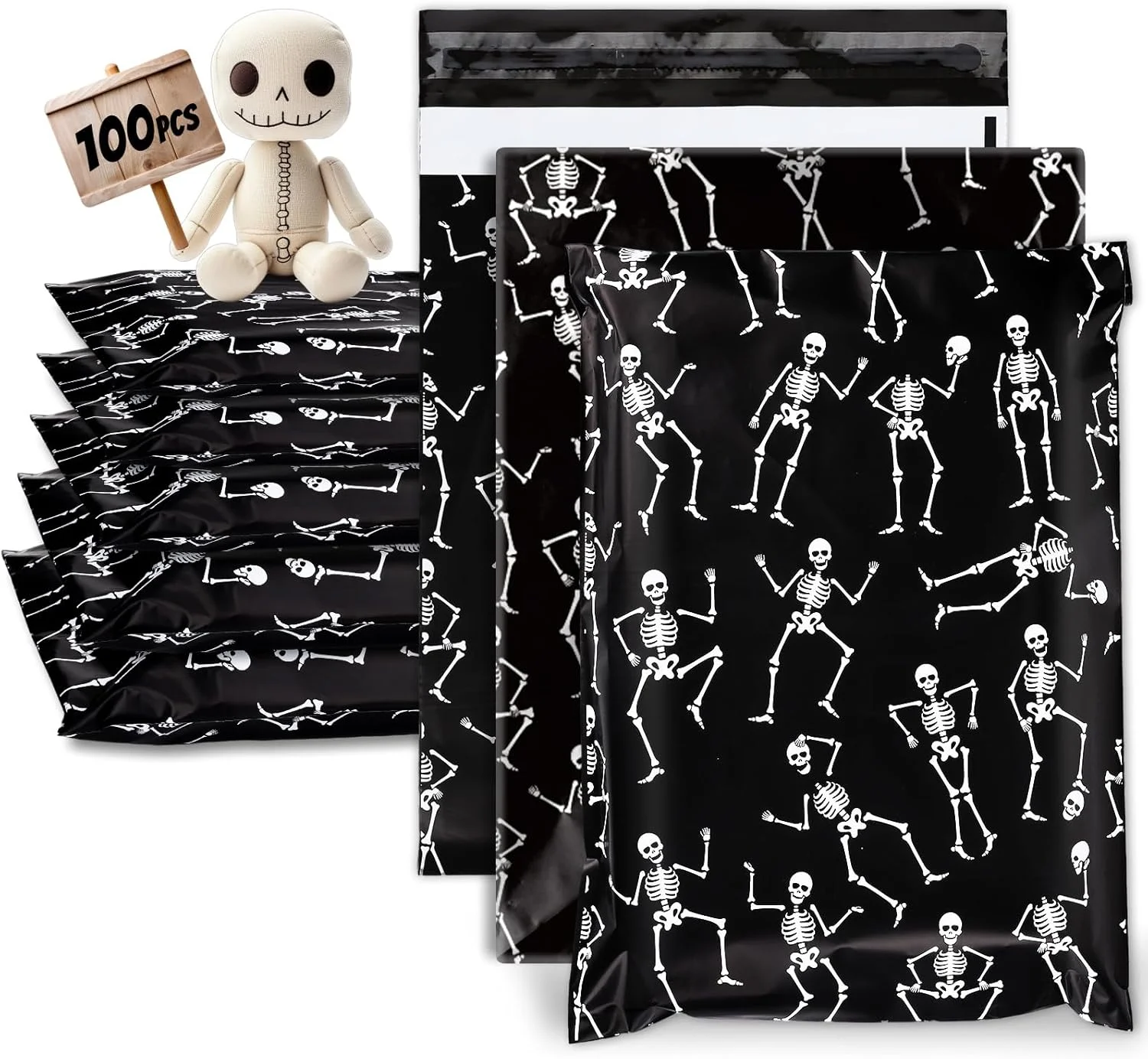 جارثناAMCS 100 عدد پاکت پستی پلی اتیلنی هالووین 25.4 در 33 سانتی متر طرح اسکلت رقصان مشکی، کیسه های بسته بندی پاکت های پستی خود چسب برای کسب و کارهای کوچک پوشاک جارثناAMCS 100 عدد پاکت پستی پلی اتیلنی هالووین 25.4 در 33 سانتی متر طرح اسکلت رقصان مشکی، کیسه های بسته بندی پاکت های پستی خود چسب برای کسب و کارهای کوچک پوشاک