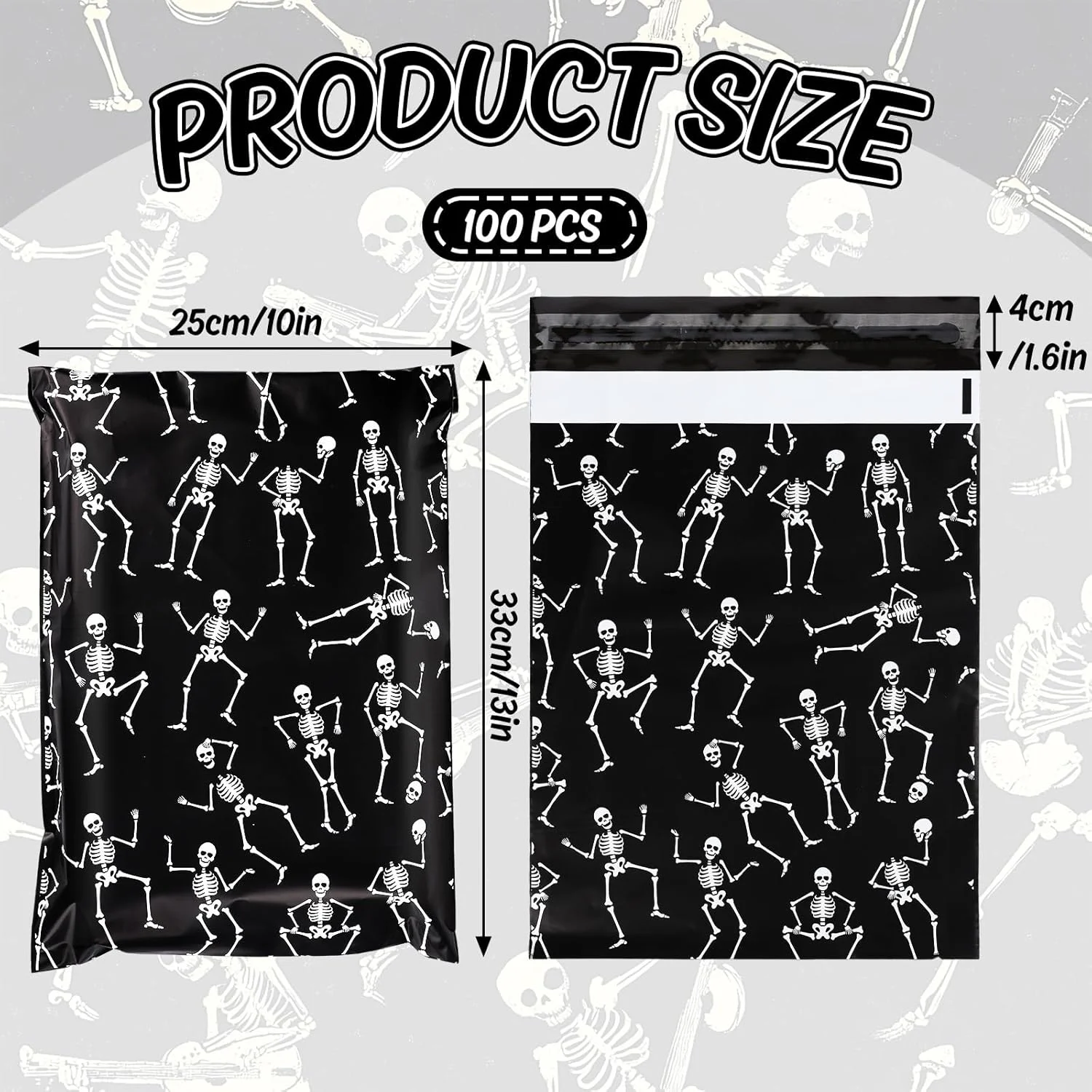 جارثناAMCS 100 عدد پاکت پستی پلی اتیلنی هالووین 25.4 در 33 سانتی متر طرح اسکلت رقصان مشکی، کیسه های بسته بندی پاکت های پستی خود چسب برای کسب و کارهای کوچک پوشاک جارثناAMCS 100 عدد پاکت پستی پلی اتیلنی هالووین 25.4 در 33 سانتی متر طرح اسکلت رقصان مشکی، کیسه های بسته بندی پاکت های پستی خود چسب برای کسب و کارهای کوچک پوشاک