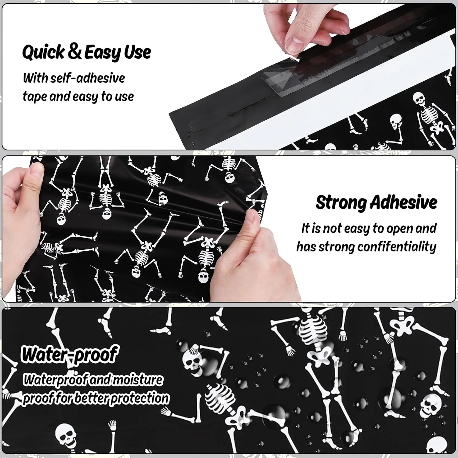 جارثناAMCS 100 عدد پاکت پستی پلی اتیلنی هالووین 25.4 در 33 سانتی متر طرح اسکلت رقصان مشکی، کیسه های بسته بندی پاکت های پستی خود چسب برای کسب و کارهای کوچک پوشاک جارثناAMCS 100 عدد پاکت پستی پلی اتیلنی هالووین 25.4 در 33 سانتی متر طرح اسکلت رقصان مشکی، کیسه های بسته بندی پاکت های پستی خود چسب برای کسب و کارهای کوچک پوشاک