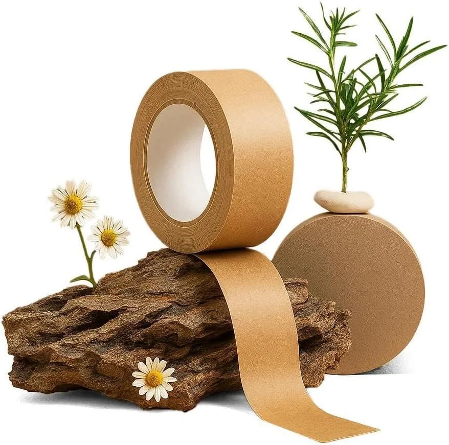 نوار چسب بسته بندی کاغذی کرافت قهوه ای سازگار با محیط زیست - نوار بسته بندی بادوام با چسبندگی قوی برای اسباب کشی، حمل و نقل، مهر و موم کردن جعبه ها - رول نوار ضد آب و تجزیه پذیر ایده آل برای استفاده در دفتر و منزل