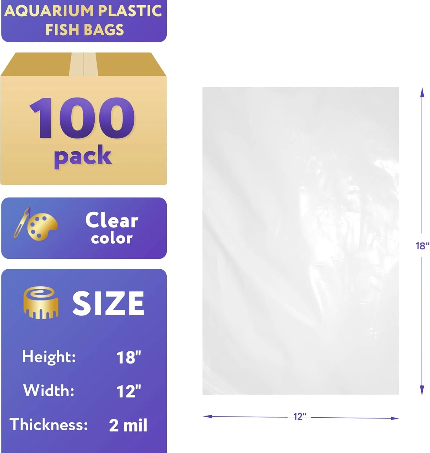 کیسه های پلاستیکی شفاف حمل ماهی APQ Supply، سایز 30x45 سانتی متر، بسته 100 عددی، کیسه های پلی اتیلن 2 میل برای حمل و نقل ماهی. کیسه های بسته بندی پلاستیکی و پلی. کیسه حمل ماهی بادوام. کیسه های پلاستیکی شفاف با گرید غذایی برای ماهی