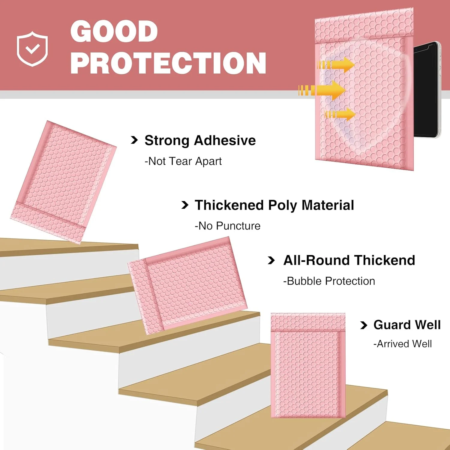 پاکت های حبابدار فامجیک 8.5x12 اینچ 40 عددی، کیسه های حمل و نقل صورتی روشن، کیسه های بسته بندی شیک برای مشاغل کوچک، پاکت های پستی بالشتکی رنگی، پاکت های پستی پلی حبابدار مات خود چسب عمده فروشی سایز #2